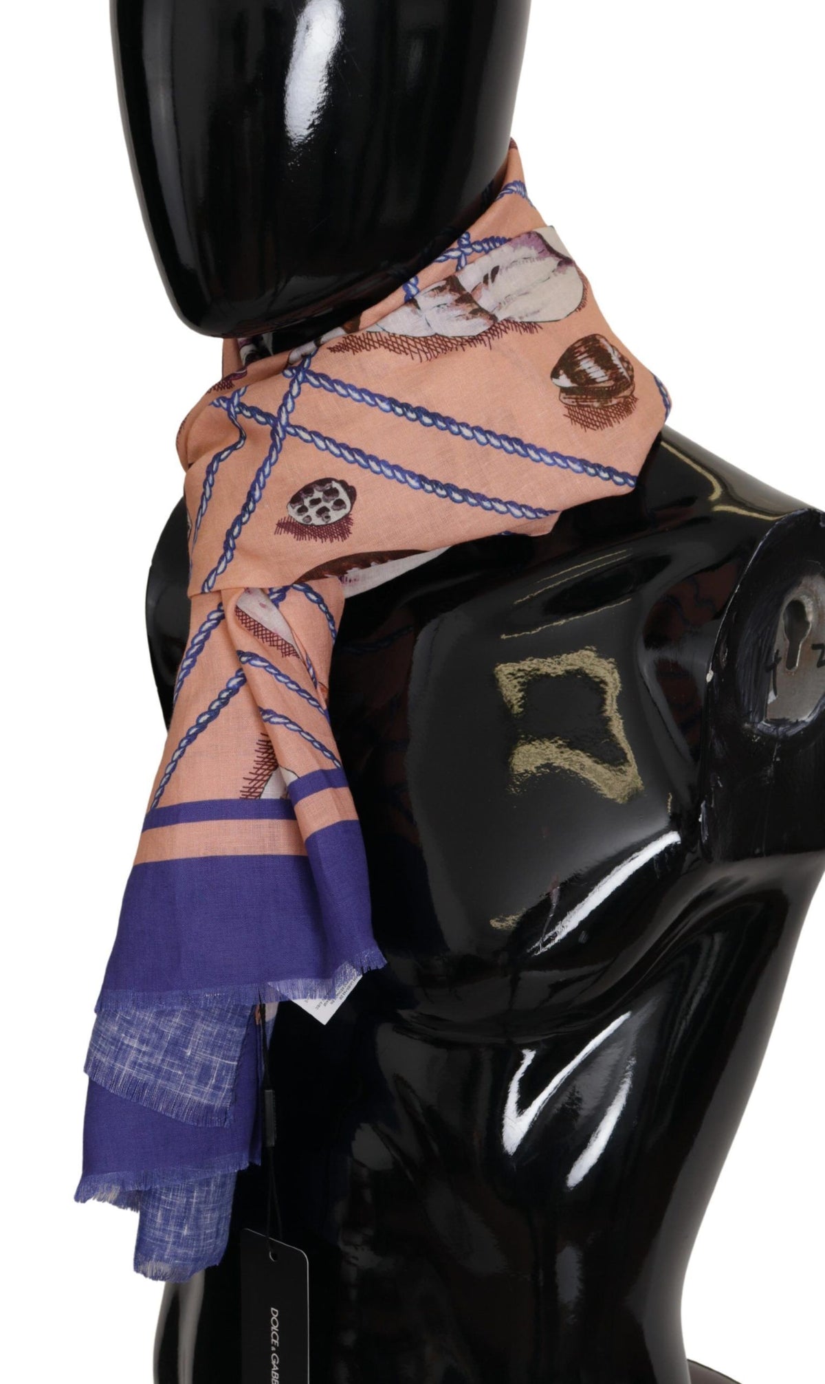 Dolce & Gabbana Blue Linen Seashell Pattern Mens Wrap Shawl Men's Scarf
