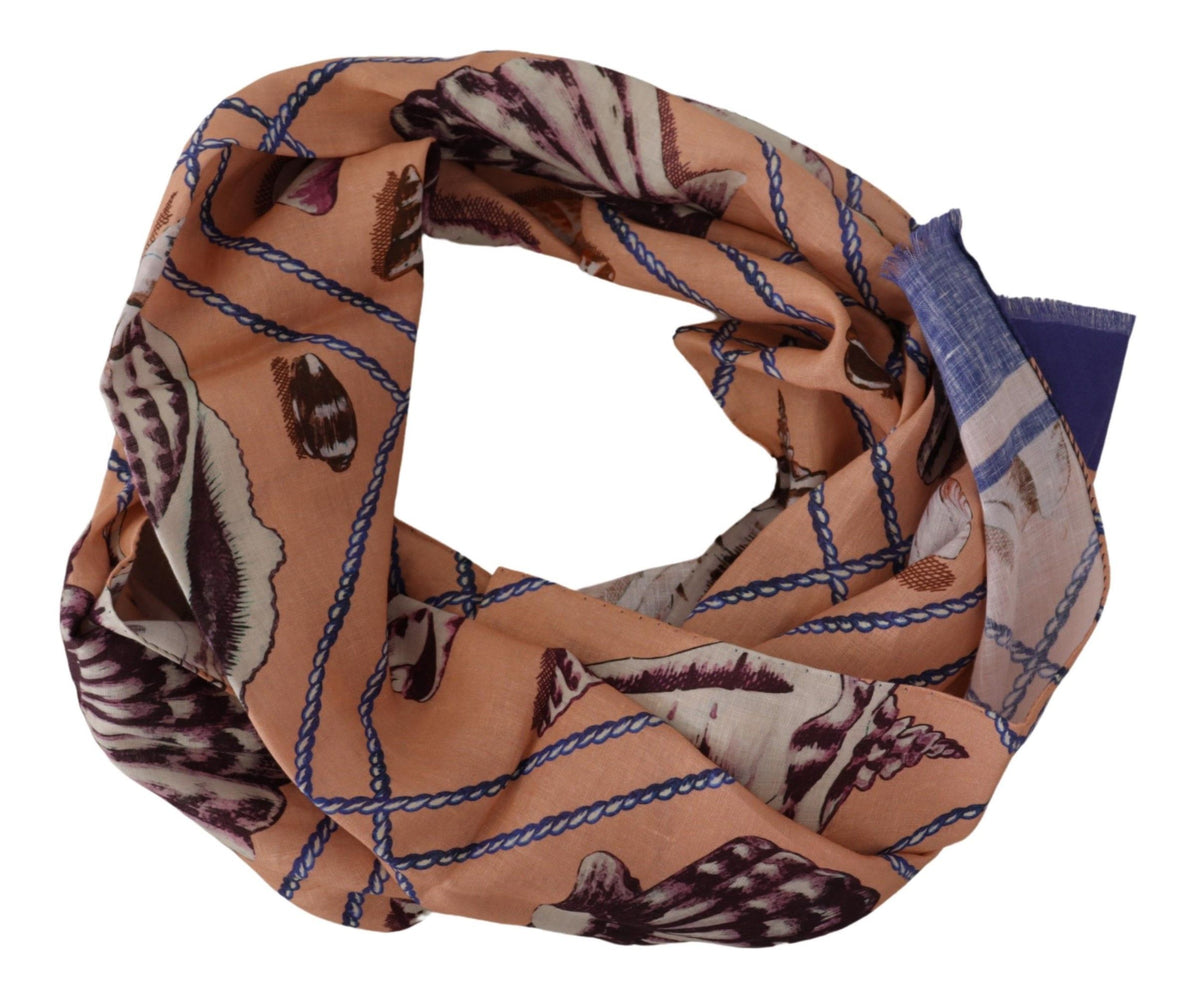 Dolce & Gabbana Blue Linen Seashell Pattern Mens Wrap Shawl Men's Scarf