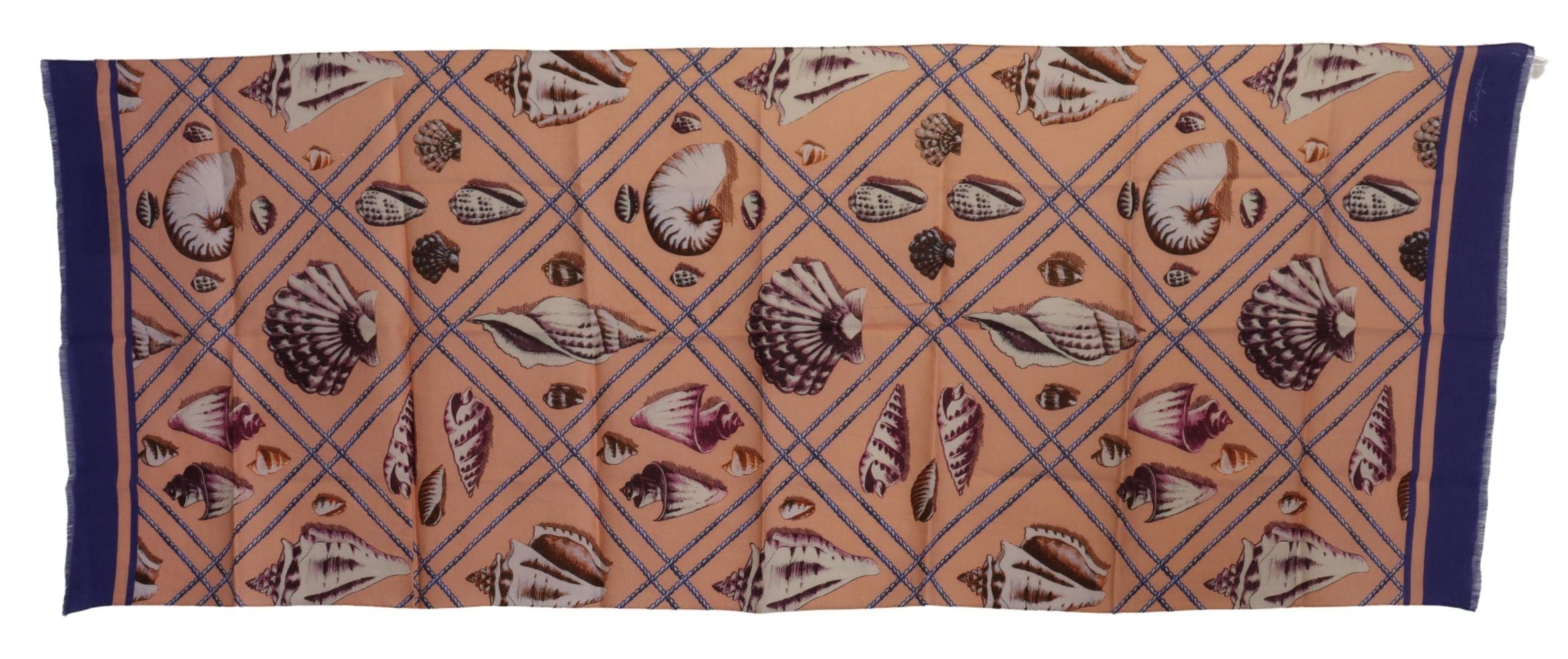 Dolce & Gabbana Blue Linen Seashell Pattern Mens Wrap Shawl Men's Scarf