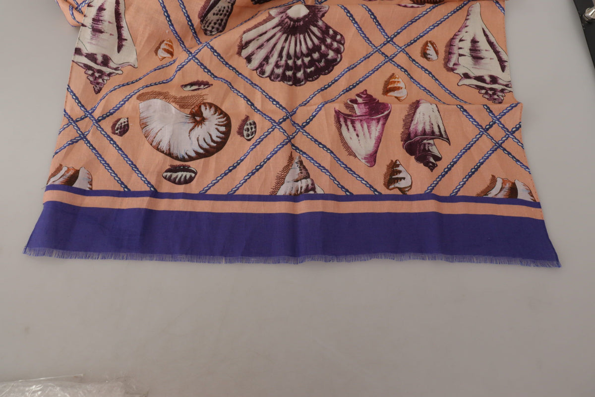 Dolce & Gabbana Blue Linen Seashell Pattern Mens Wrap Shawl Men's Scarf