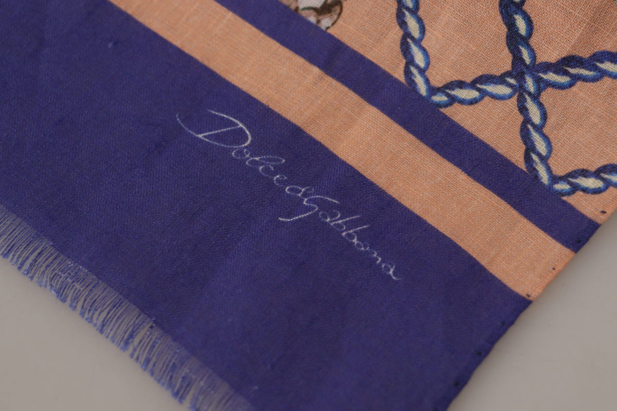Dolce & Gabbana Blue Linen Seashell Pattern Mens Wrap Shawl Men's Scarf