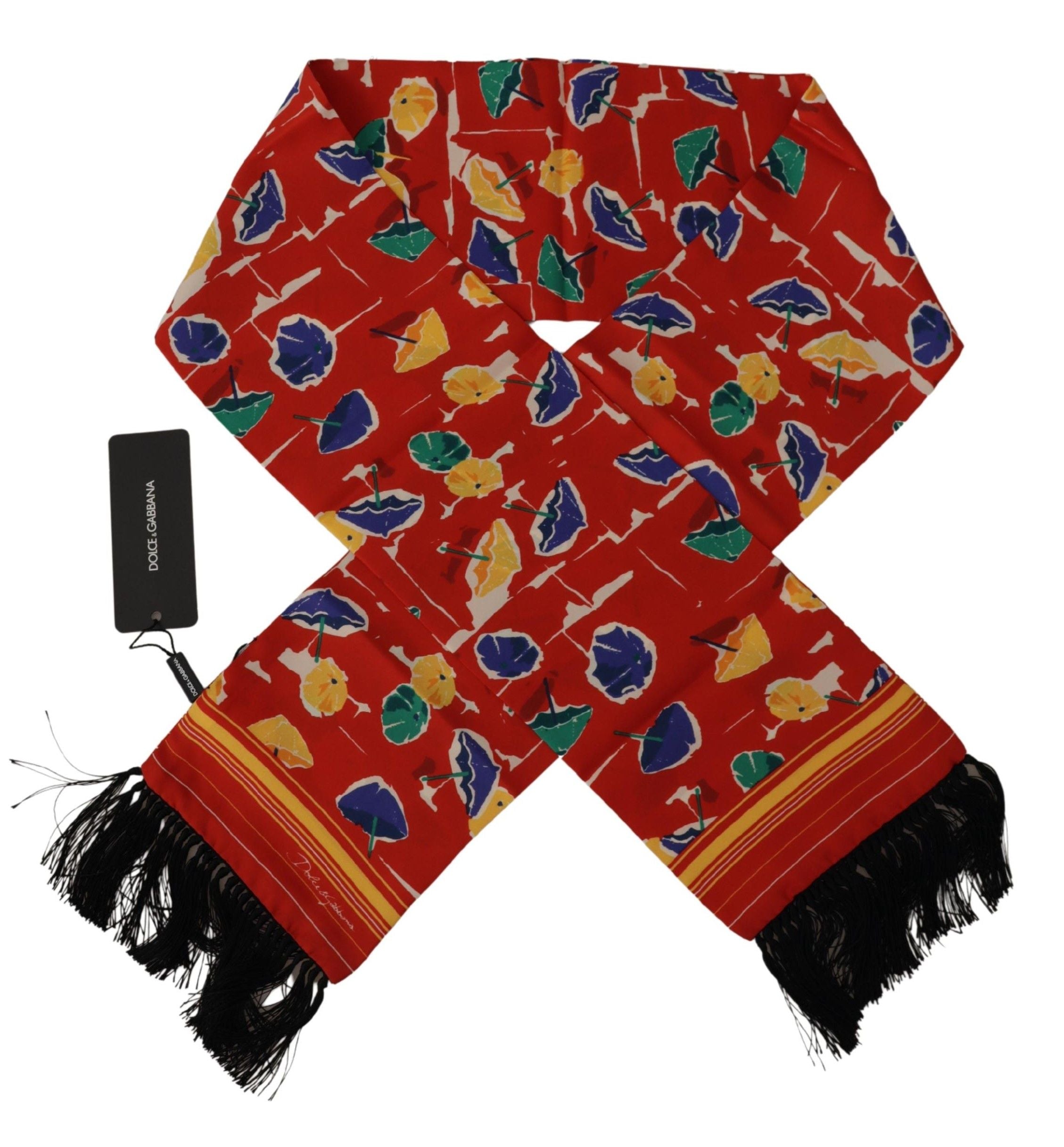Dolce & Gabbana Multicolor DG Umbrellas Print Shawl Fringe Men's Scarf