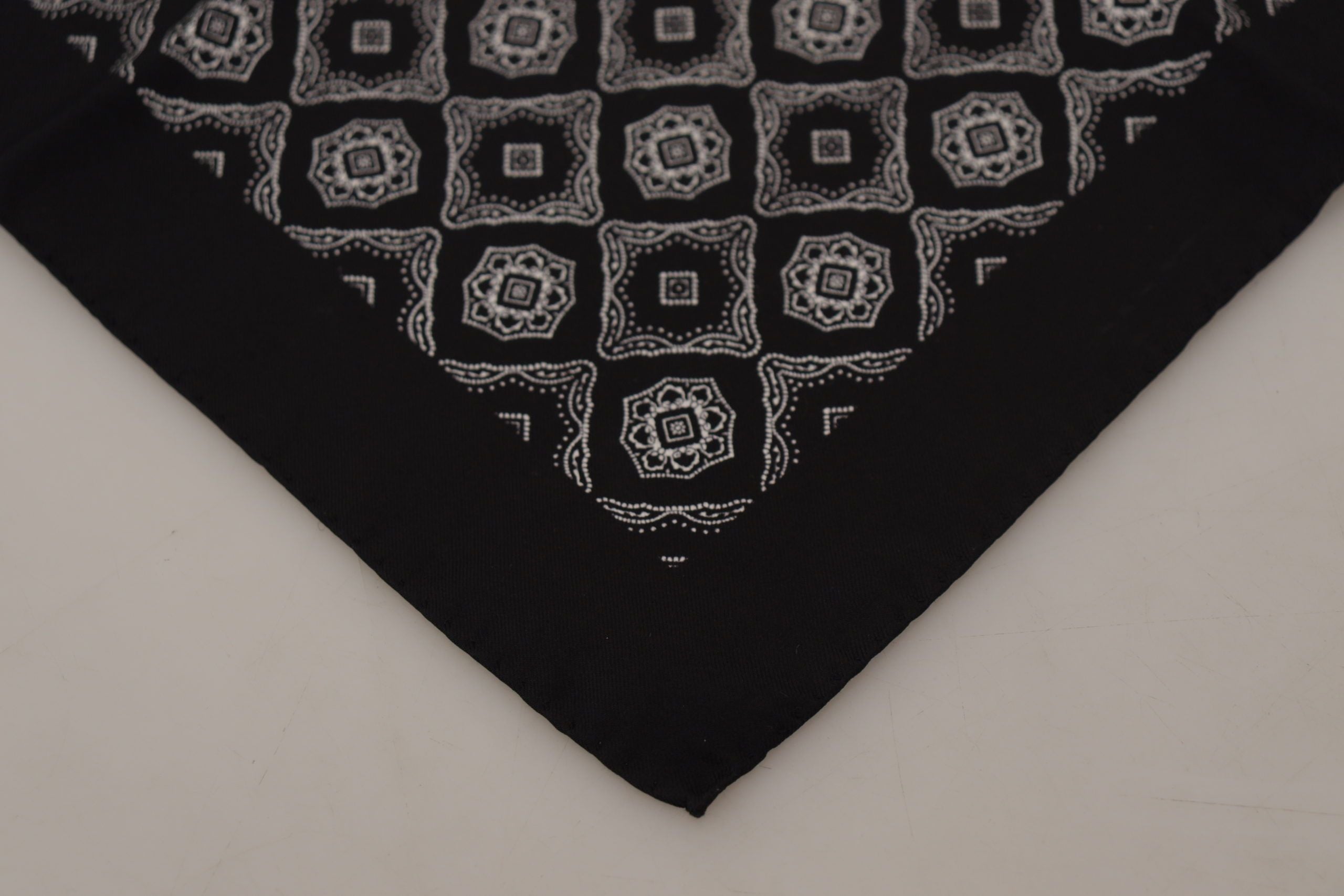 Dolce & Gabbana Black Geometric Patterned Square Handkerchief Men's Scarf