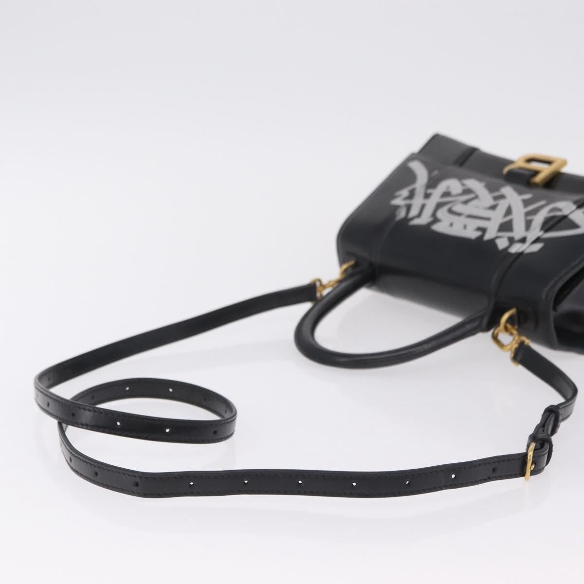 Balenciaga Graffiti Hourglass Top Handle Leather Black Leather Handbag (Pre-Owned)