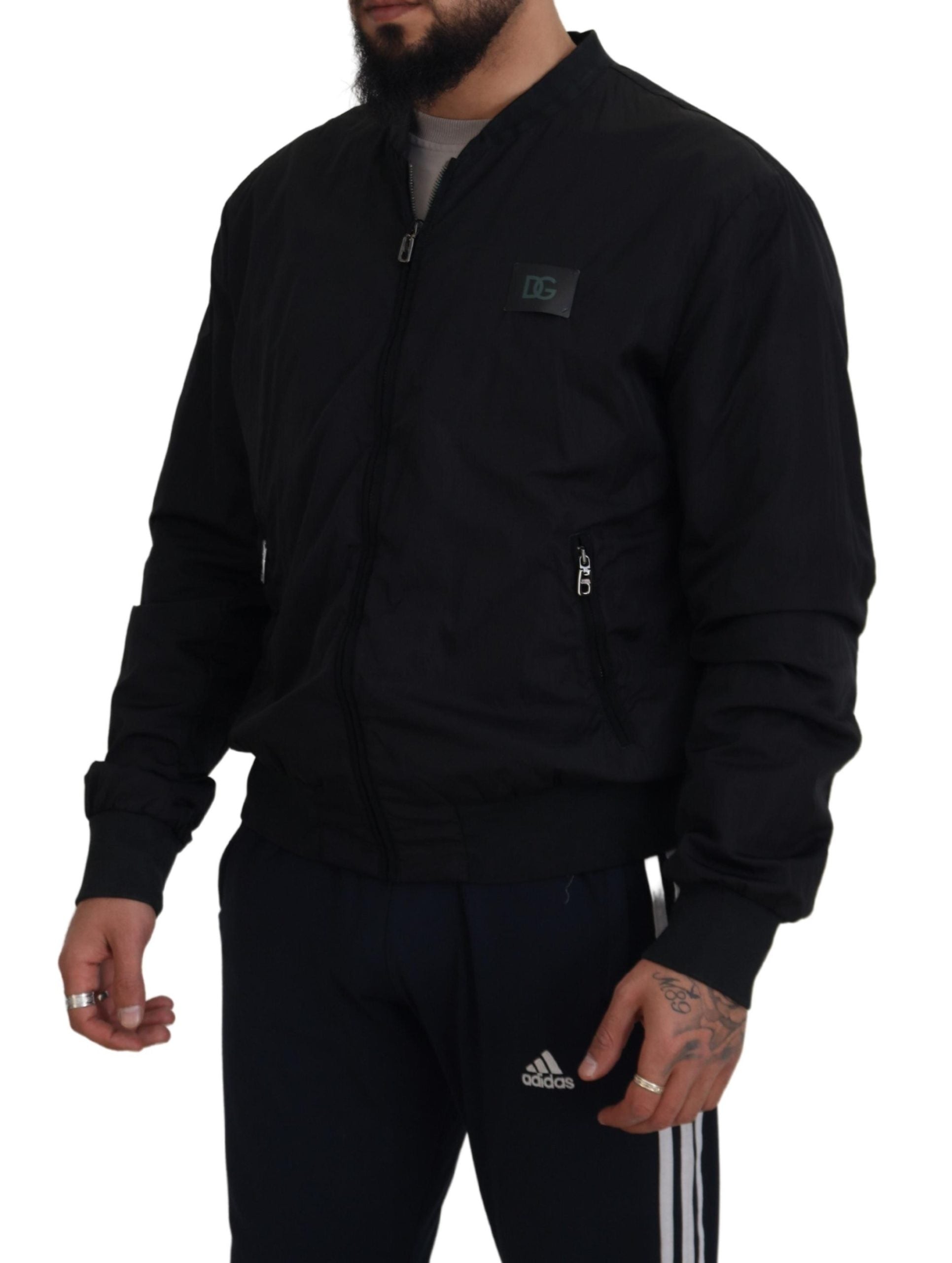Dolce & Gabbana Black Nylon Logo Bomber Zipper Men's Jacket