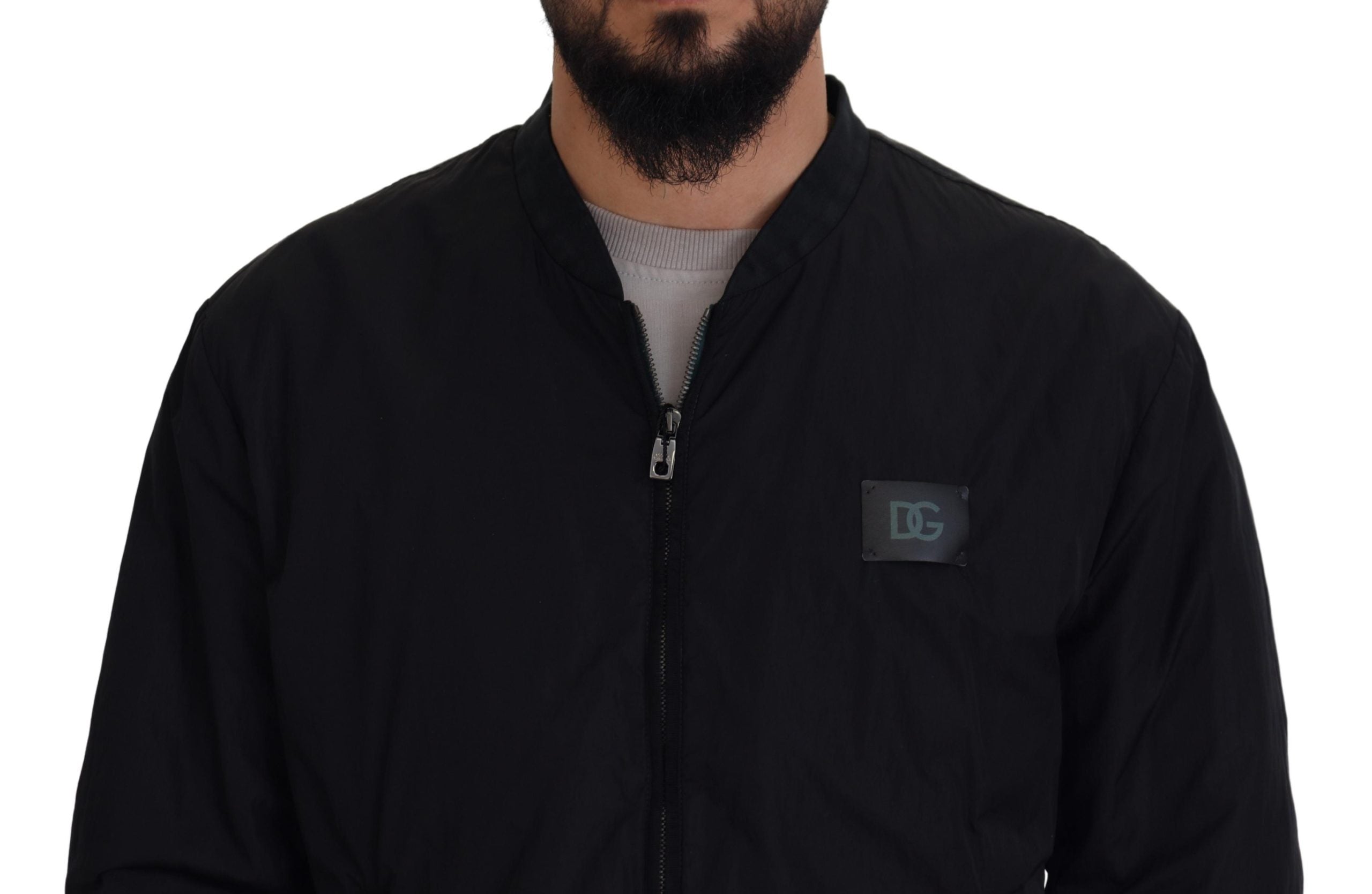 Dolce & Gabbana Black Nylon Logo Bomber Zipper Men's Jacket