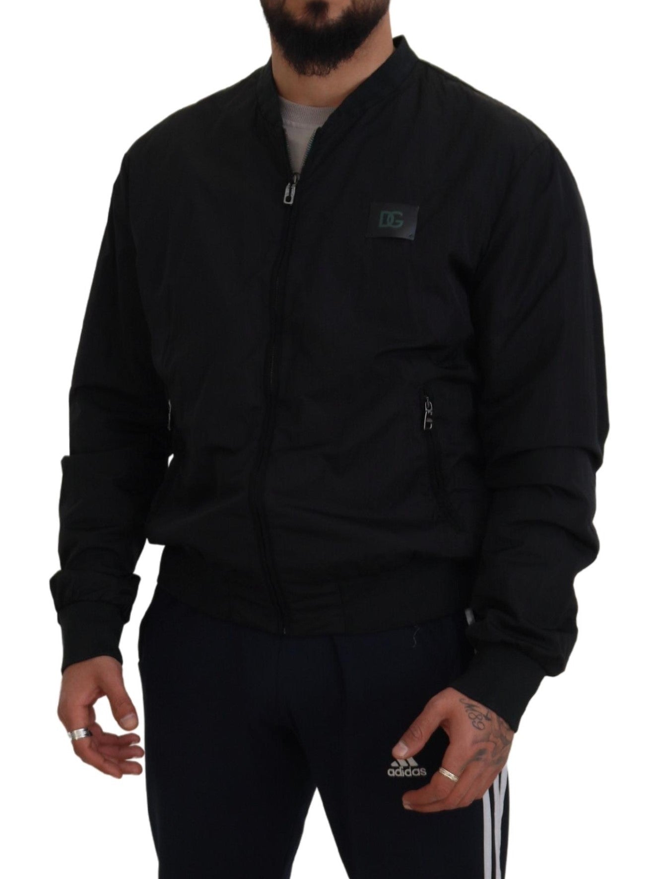 Dolce & Gabbana Black Nylon Logo Bomber Zipper Men's Jacket