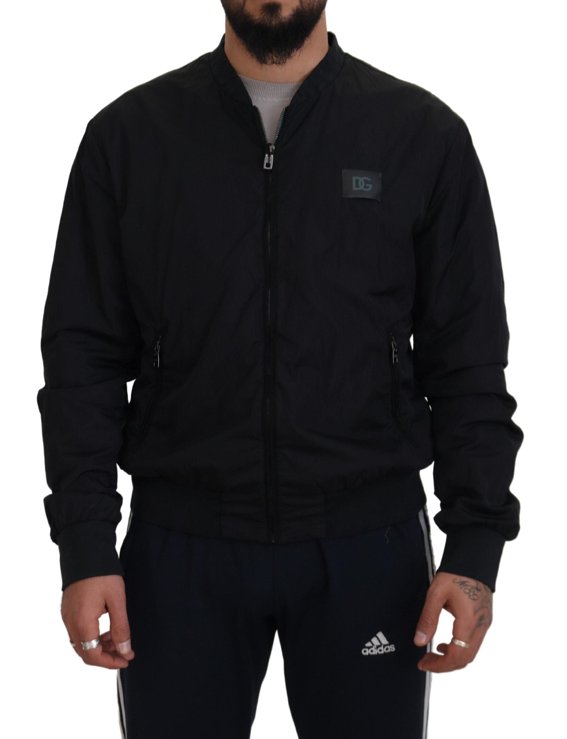 Dolce & Gabbana Black Nylon Logo Bomber Zipper Men's Jacket