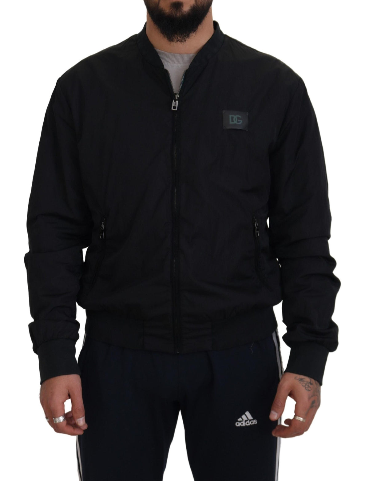 Dolce & Gabbana Black Nylon Logo Bomber Zipper Men's Jacket