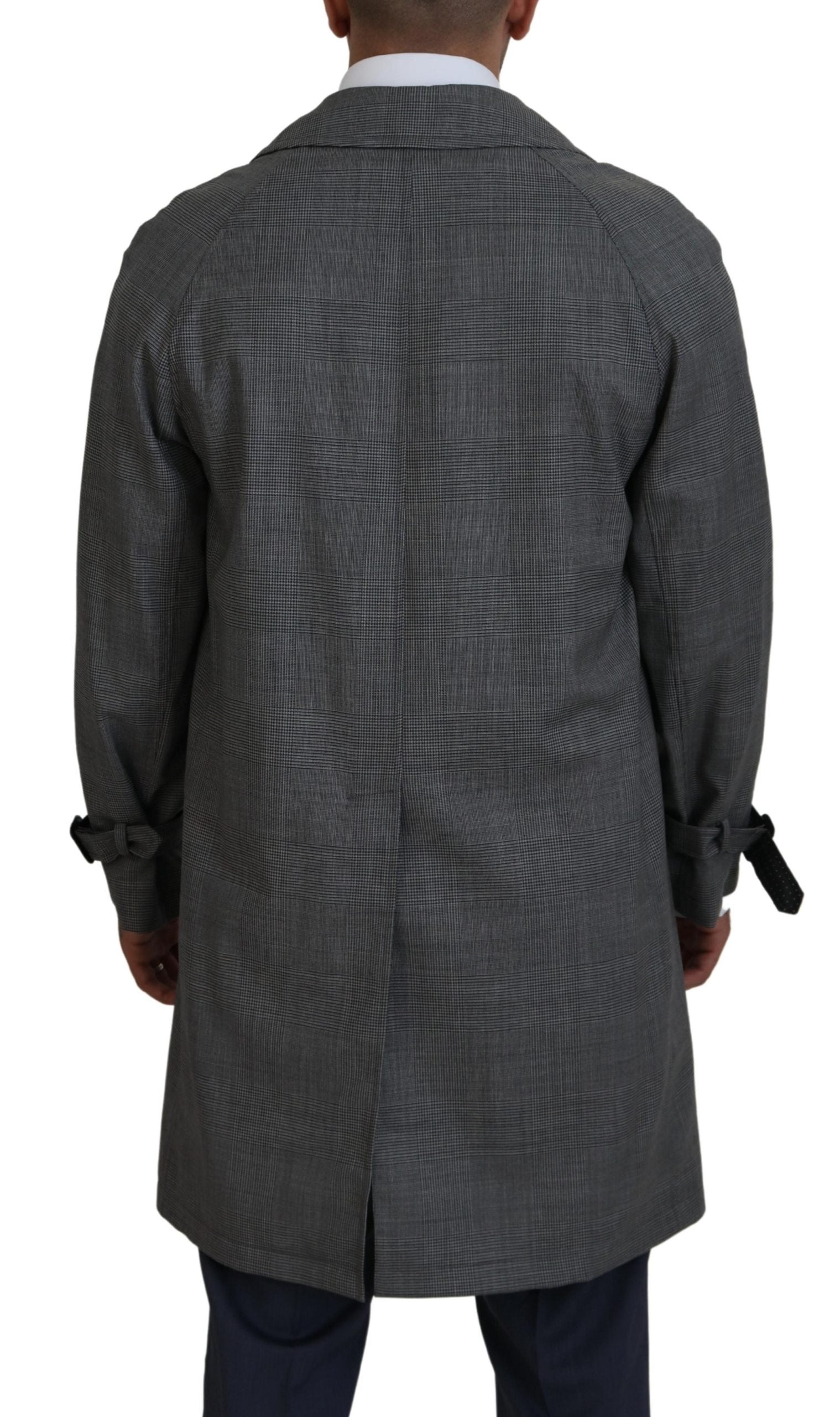 Dolce & Gabbana Gray Wool Plaid Long Trench Coat Men's Trench Coat Men's Jacket