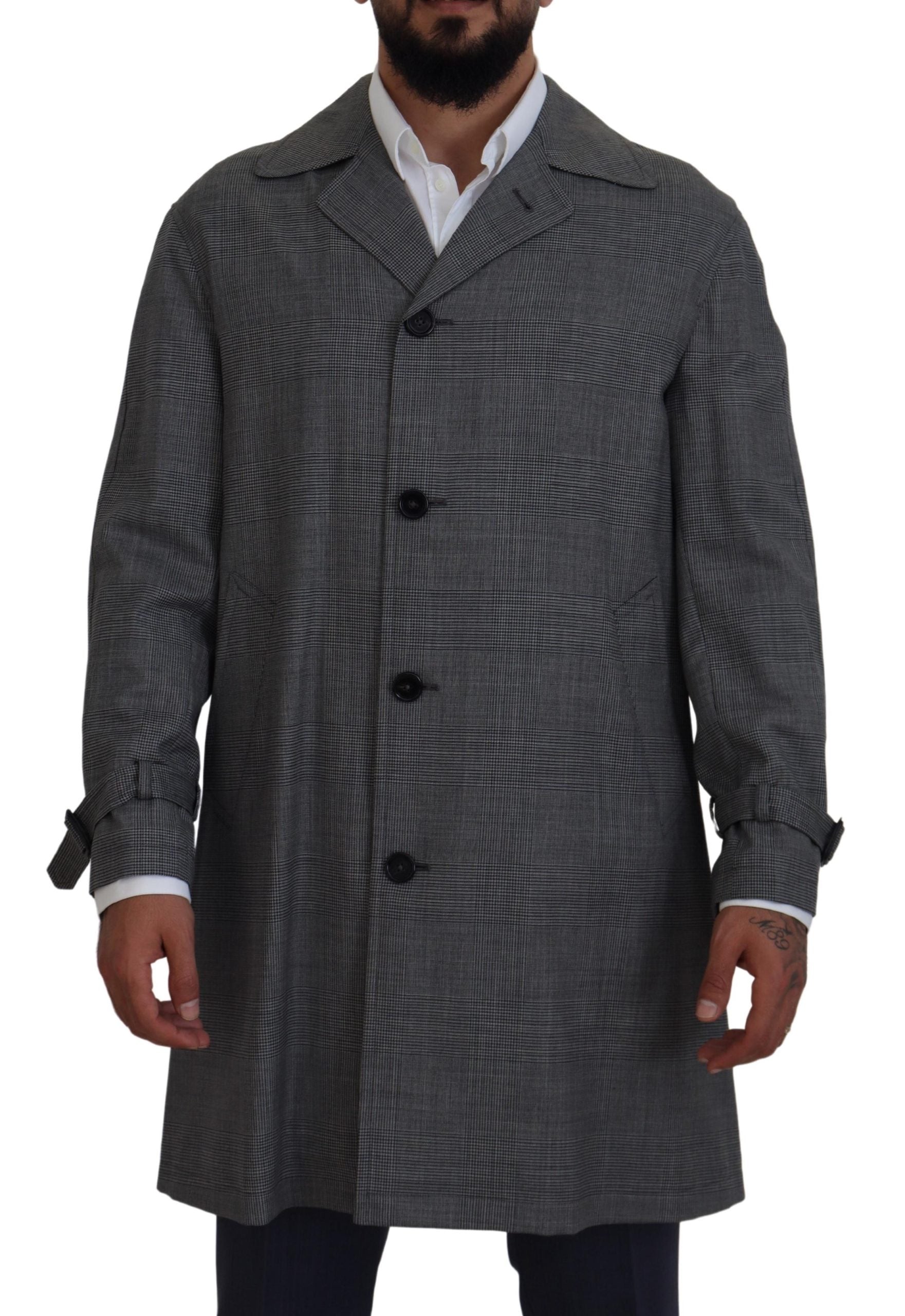 Dolce & Gabbana Gray Wool Plaid Long Trench Coat Men's Trench Coat Men's Jacket
