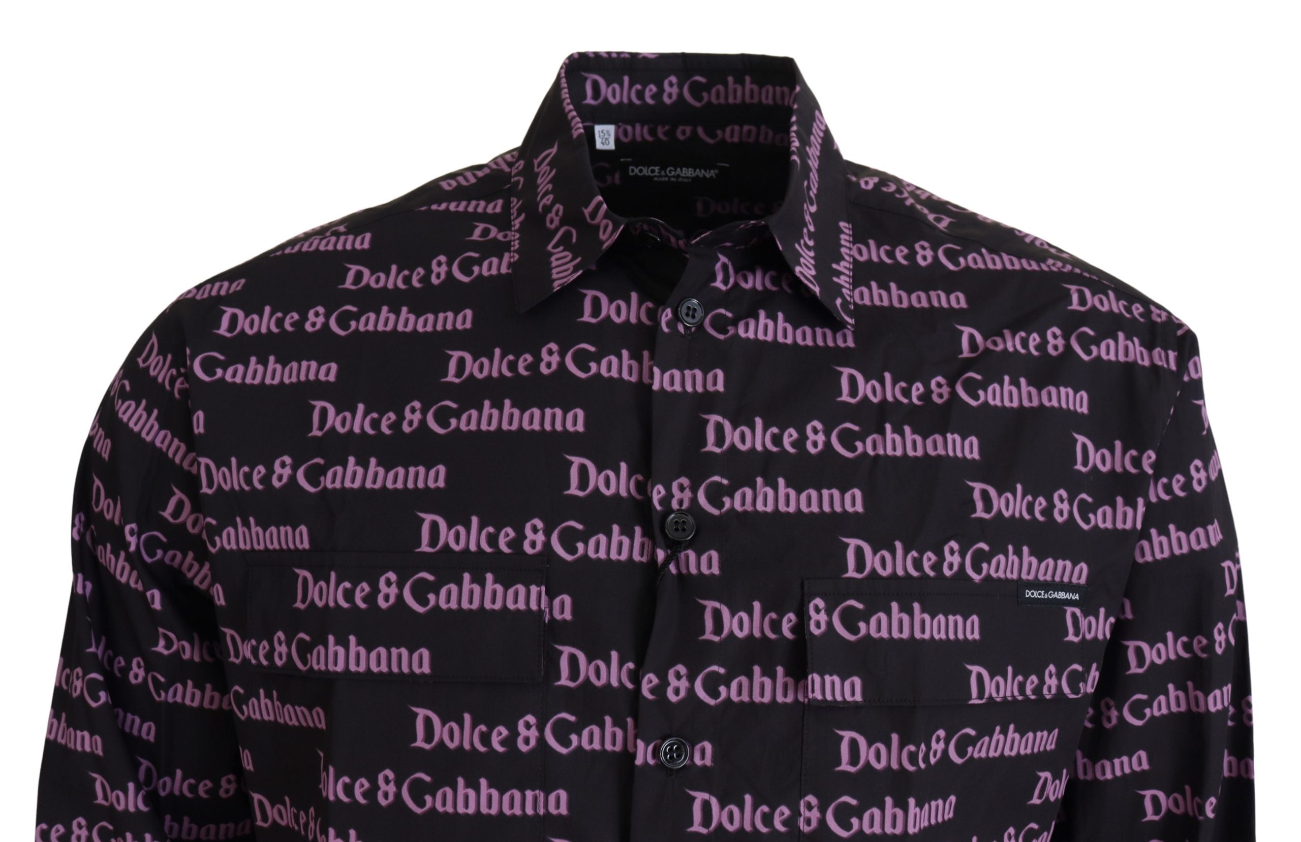Dolce & Gabbana Black Purple Logo Slim Dress Formal Men's Shirt