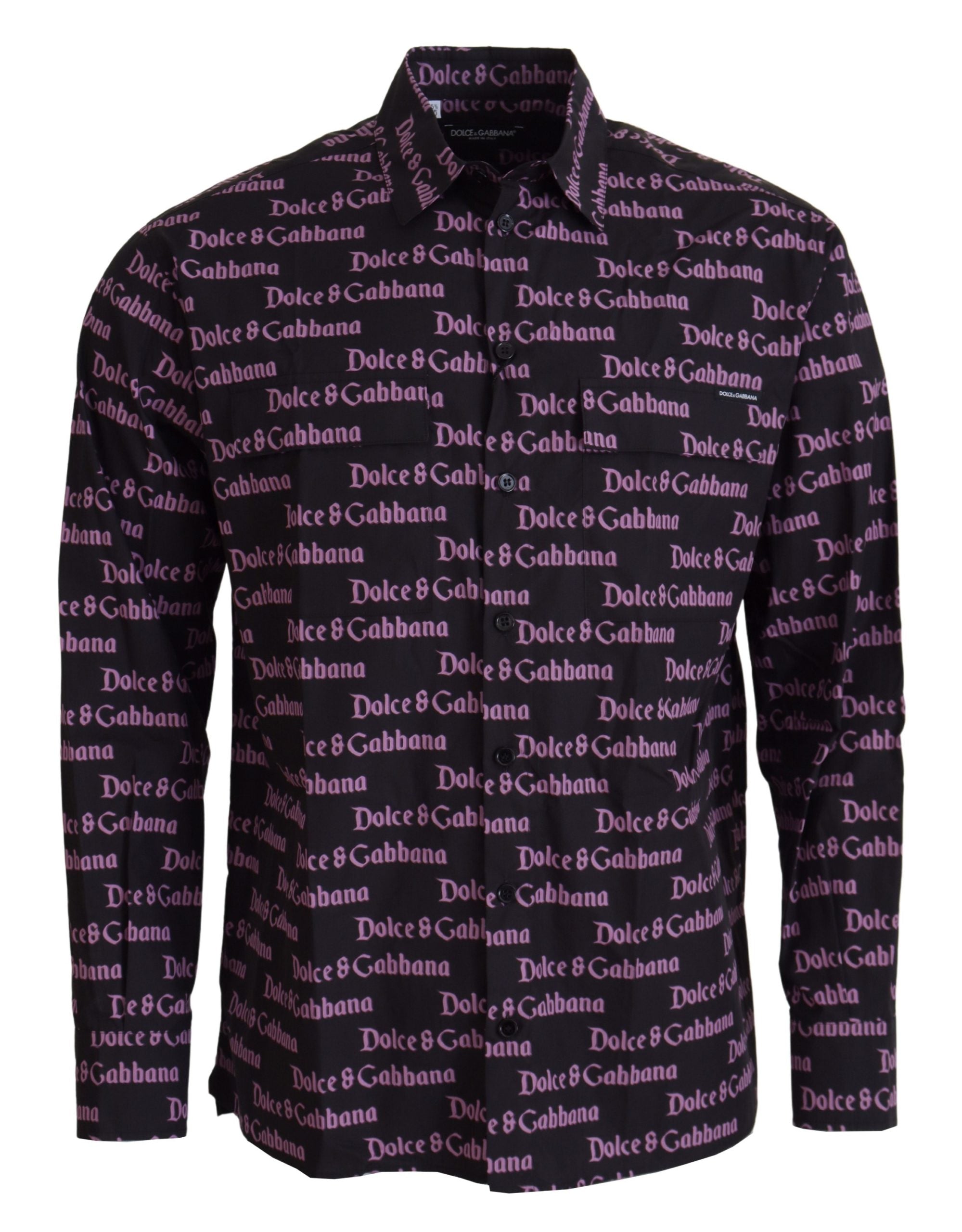 Dolce & Gabbana Black Purple Logo Slim Dress Formal Men's Shirt