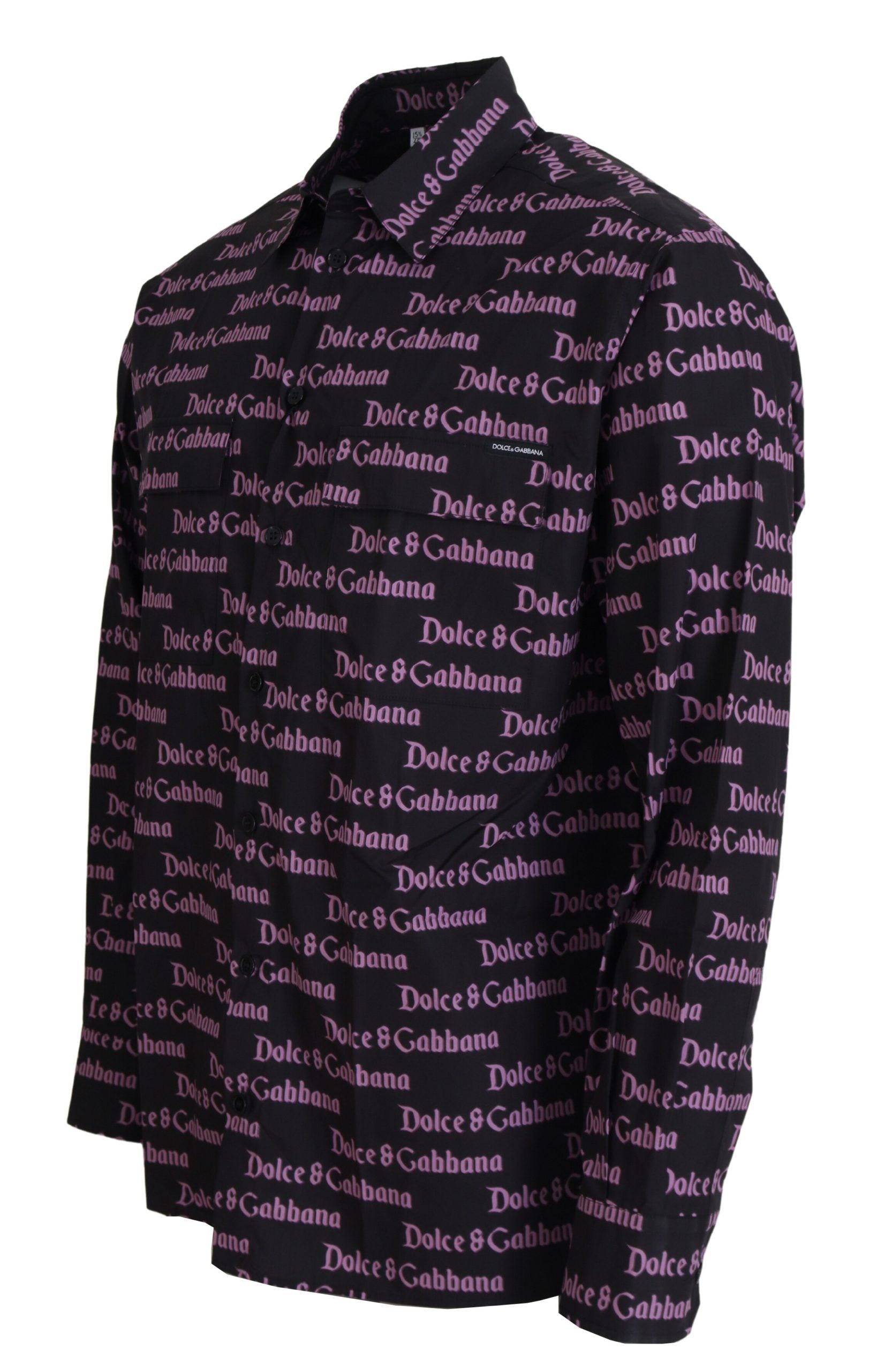 Dolce & Gabbana Black Purple Logo Slim Dress Formal Men's Shirt