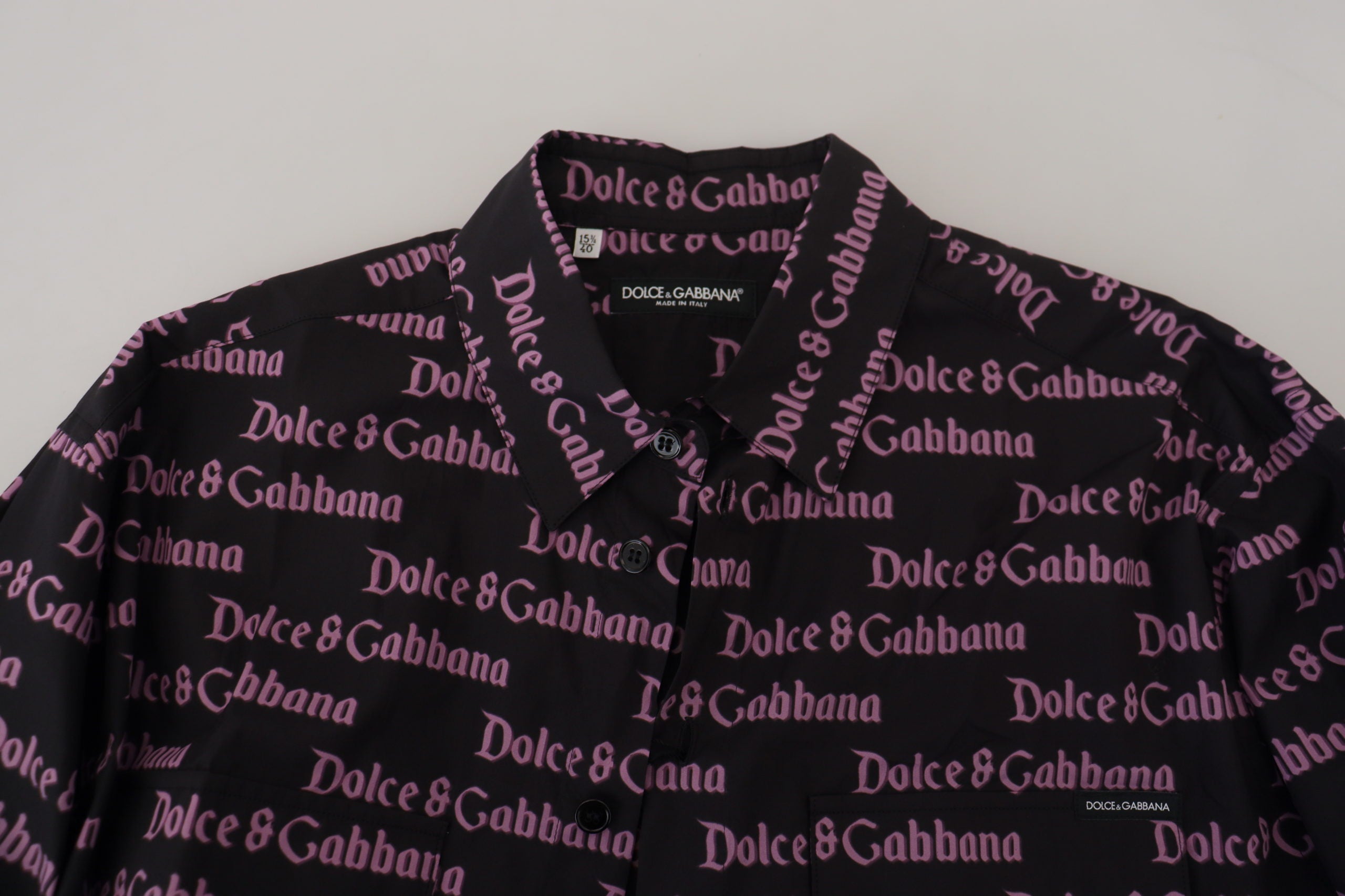 Dolce & Gabbana Black Purple Logo Slim Dress Formal Men's Shirt