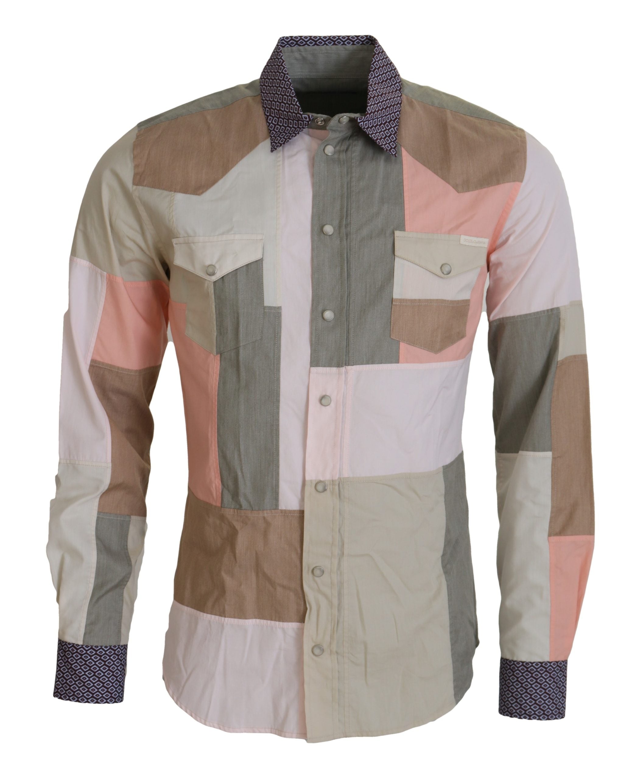 Dolce & Gabbana Multicolor Cotton Patchwork Slim Men's Shirt