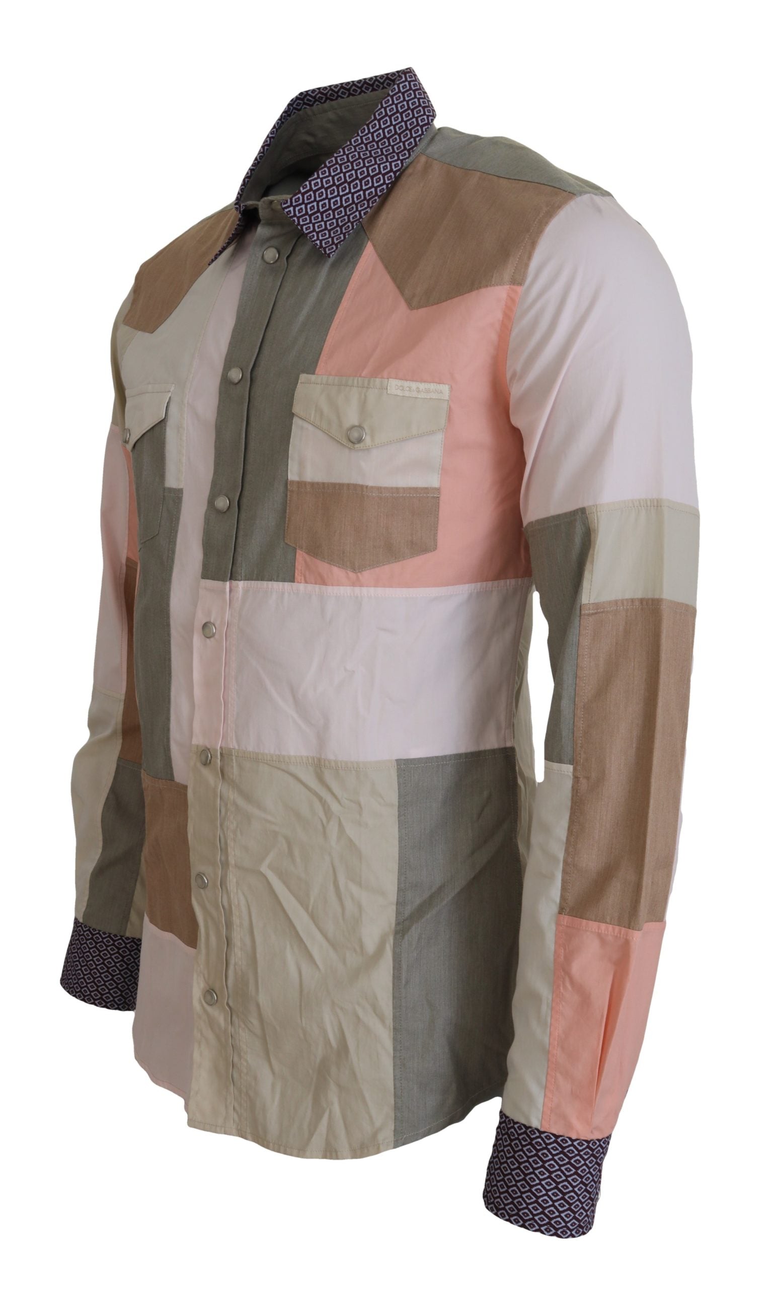 Dolce & Gabbana Multicolor Cotton Patchwork Slim Men's Shirt