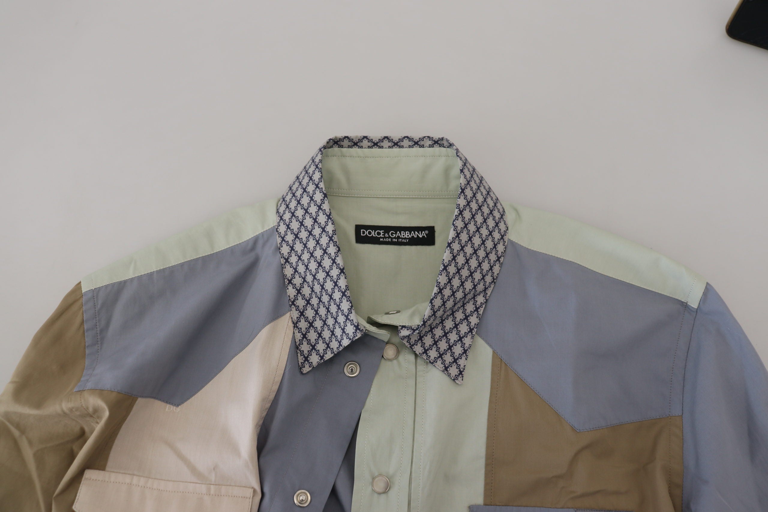 Dolce & Gabbana Multicolor Cotton Patchwork Slim Men's Shirt
