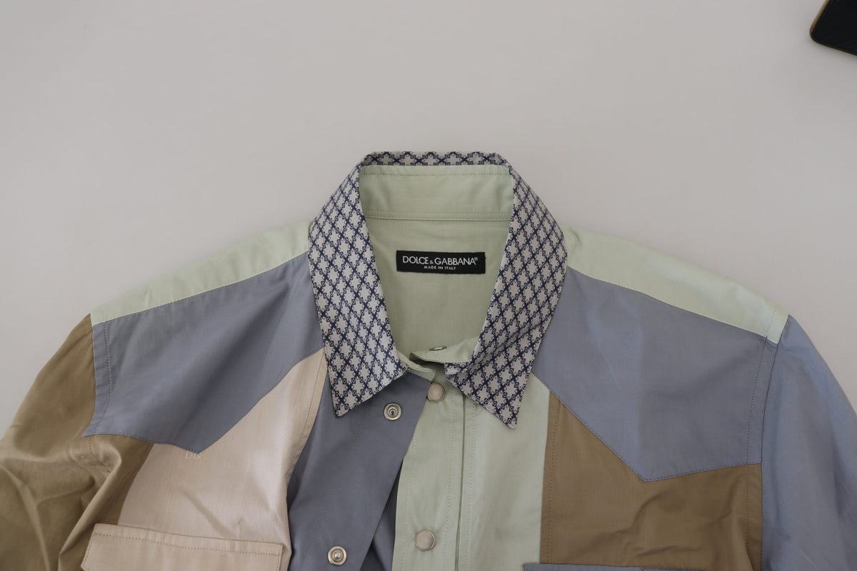 Dolce & Gabbana Multicolor Cotton Patchwork Slim Men's Shirt