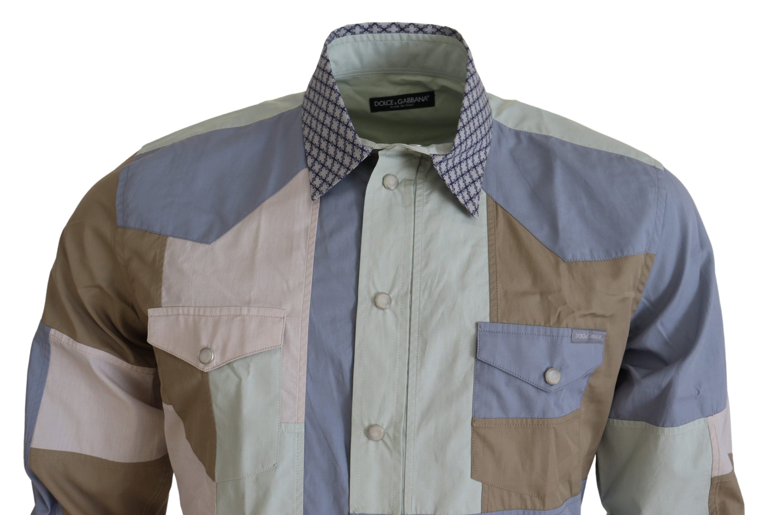 Dolce & Gabbana Multicolor Cotton Patchwork Slim Men's Shirt