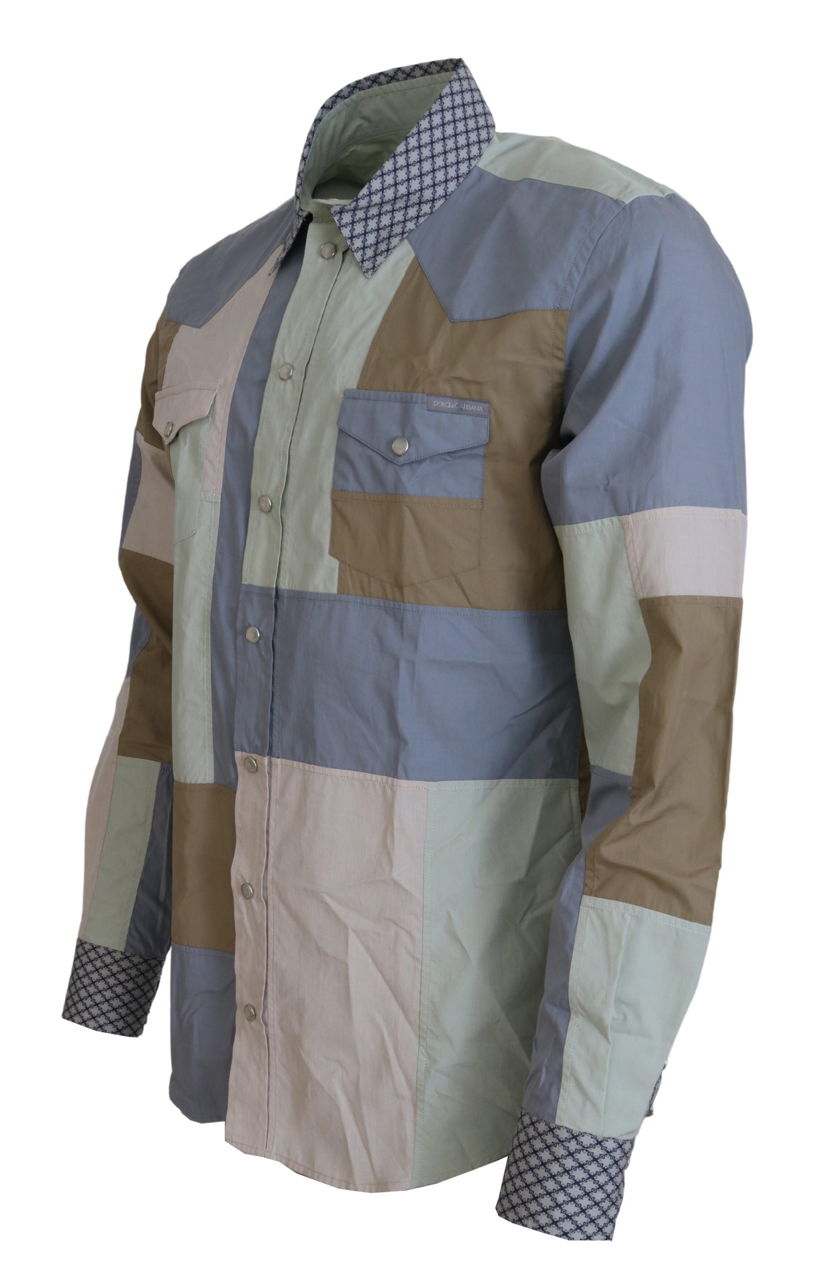 Dolce & Gabbana Multicolor Cotton Patchwork Slim Men's Shirt