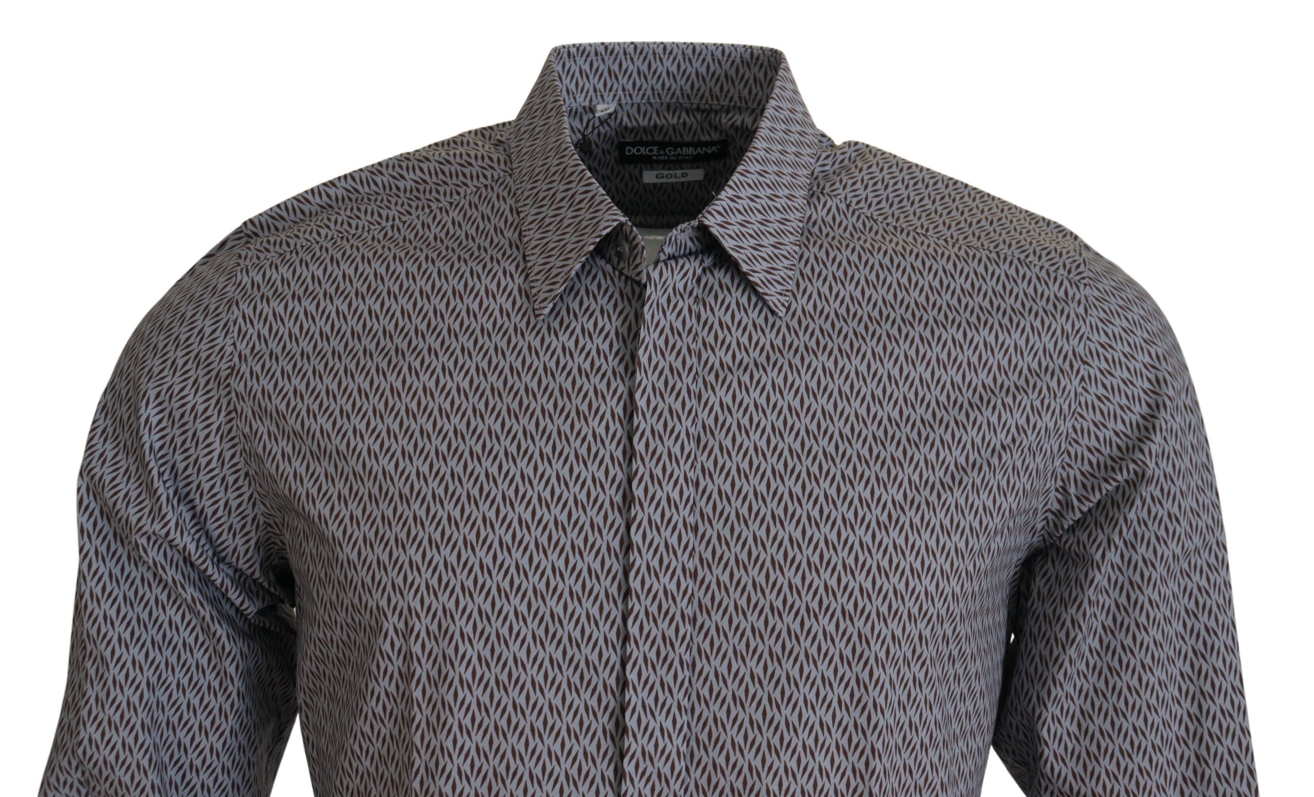 Dolce & Gabbana Gray Brown GOLD Slim Fit Dress Formal Men's Shirt