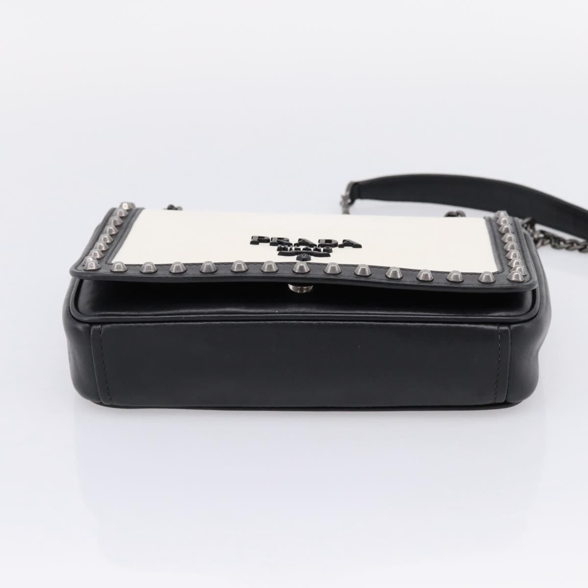 Prada Chain Flap Studded Glace Calf White Leather Shoulder Bag Bag (Pre-Owned)