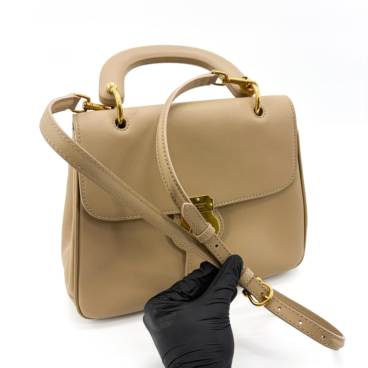 Burberry Dk88 Top Handle Leather Beige Leather Handbag (Pre-Owned)
