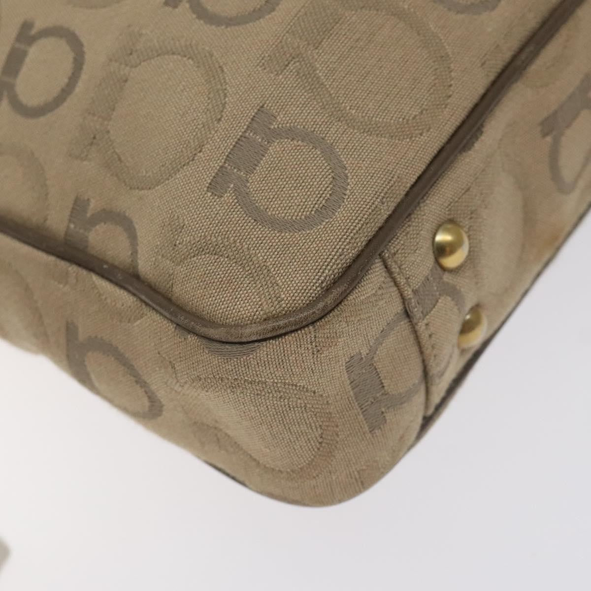Salvatore Ferragamo Gancini Tote Gancini Canvas Beige Canvas Tote Bag Bag (Pre-Owned)