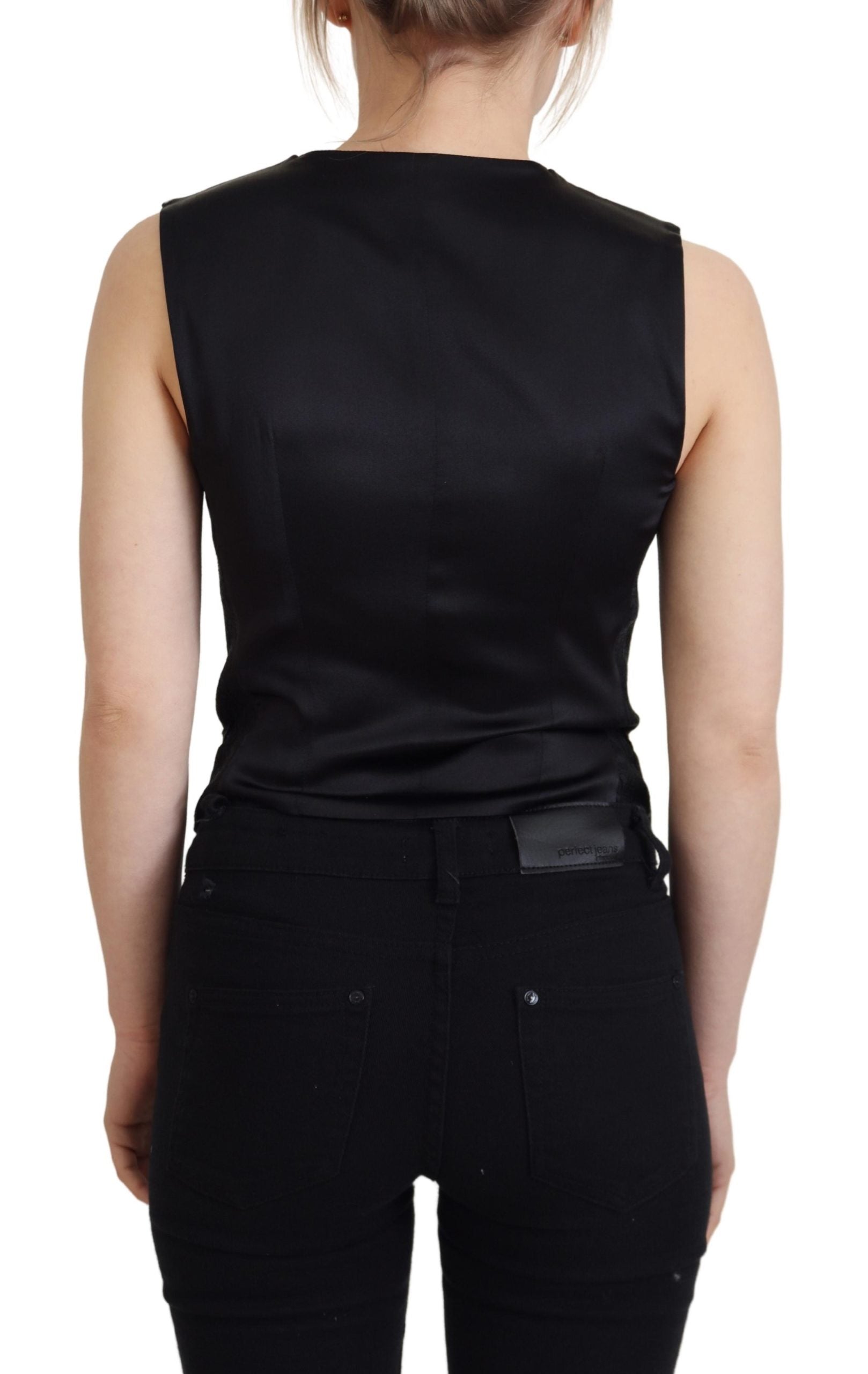Dolce & Gabbana Black Brocade Button Down Sleeveless Vest Women's Top