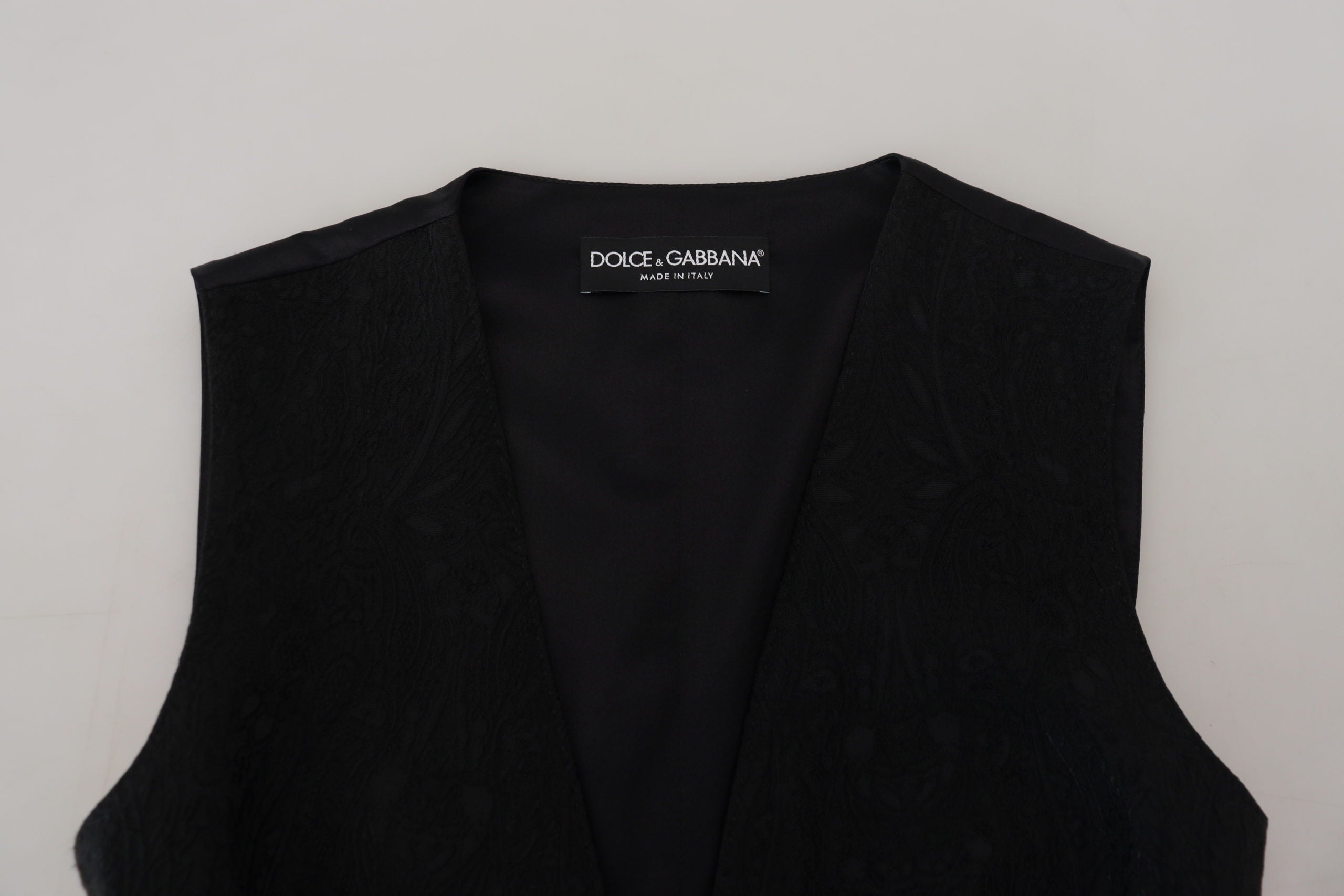 Dolce & Gabbana Black Brocade Button Down Sleeveless Vest Women's Top
