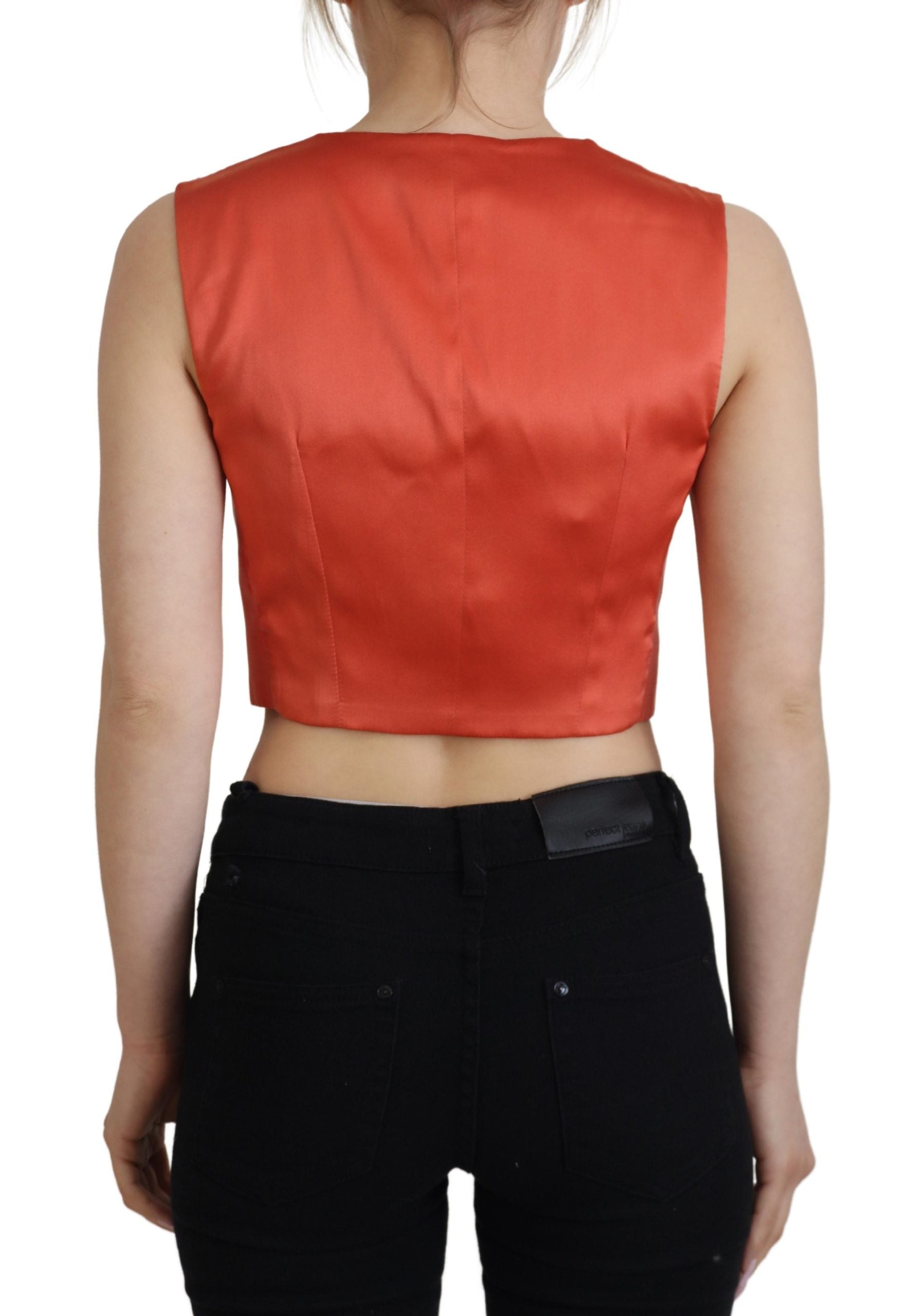 Dolce & Gabbana Orange Sleeveless Waistcoat Cropped Vest Women's Top
