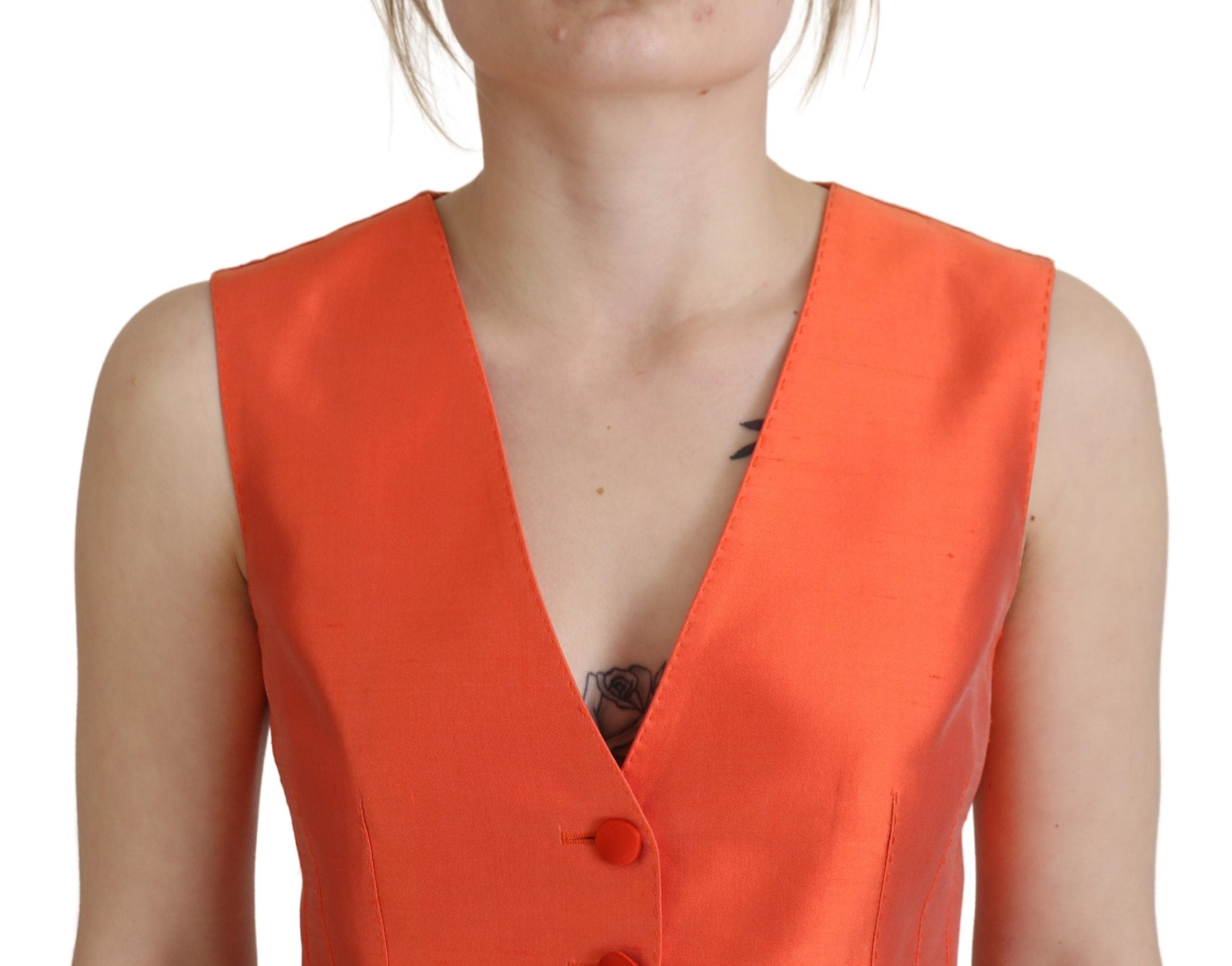 Dolce & Gabbana Orange Sleeveless Waistcoat Cropped Vest Women's Top