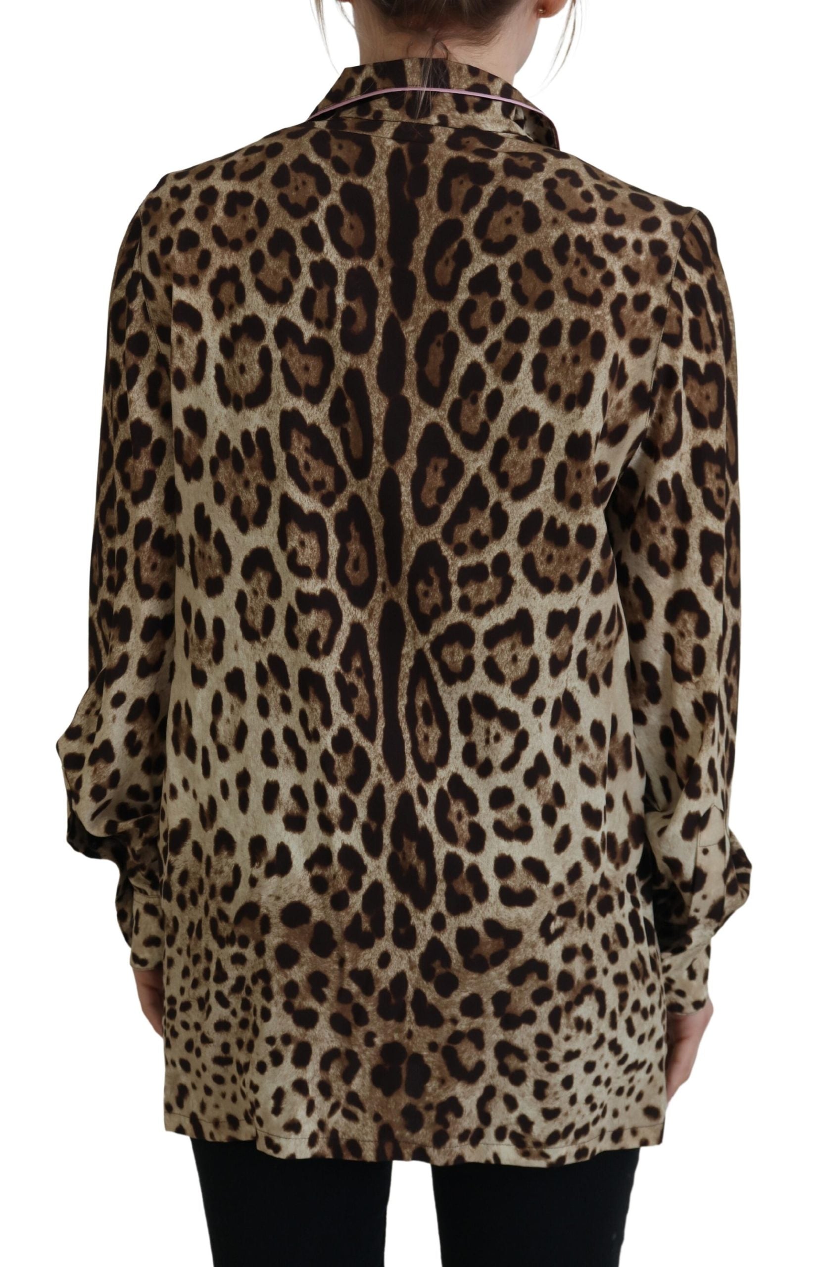 Dolce & Gabbana Brown Leopard Print Long Sleeves Blouse Women's Top