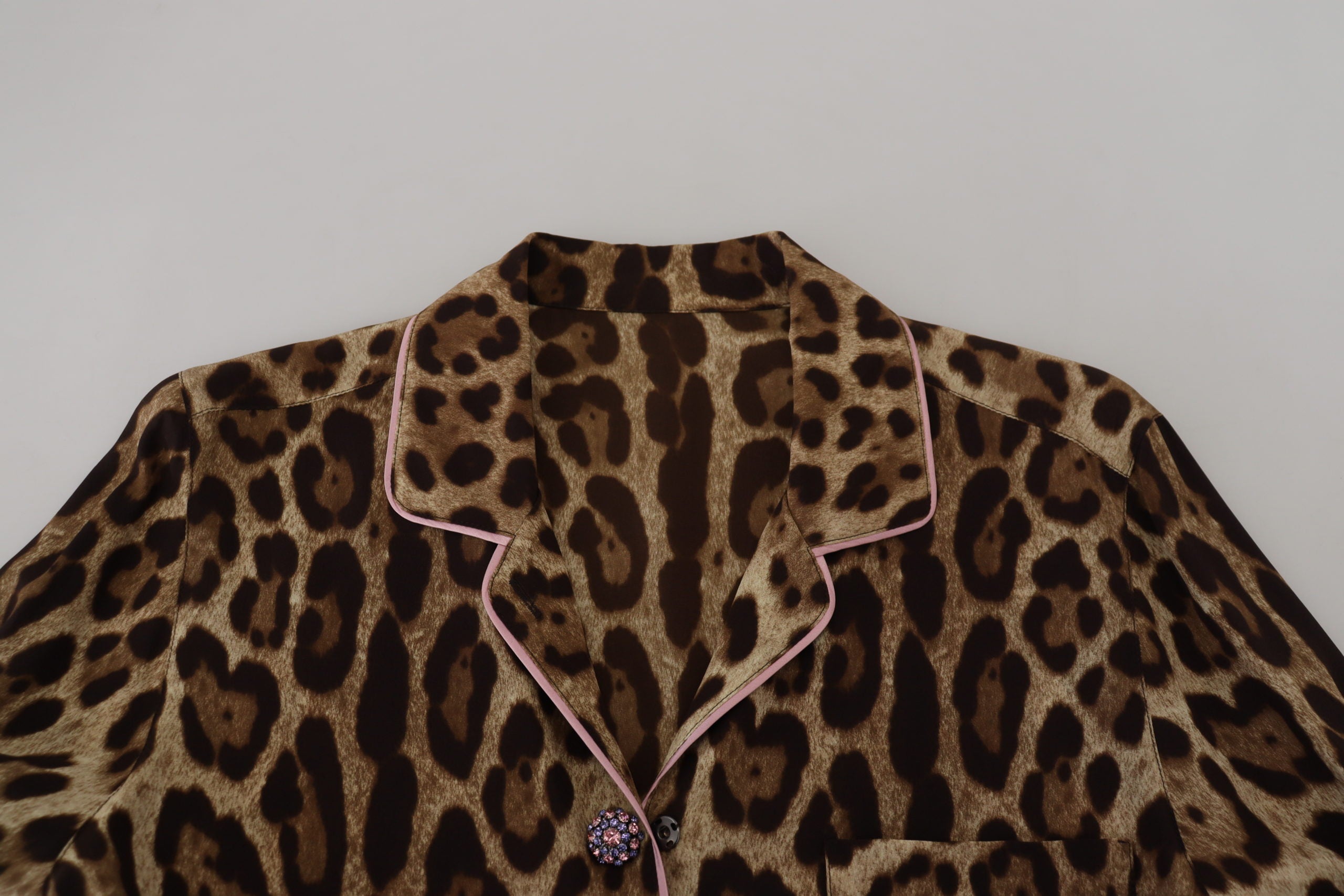 Dolce & Gabbana Brown Leopard Print Long Sleeves Blouse Women's Top