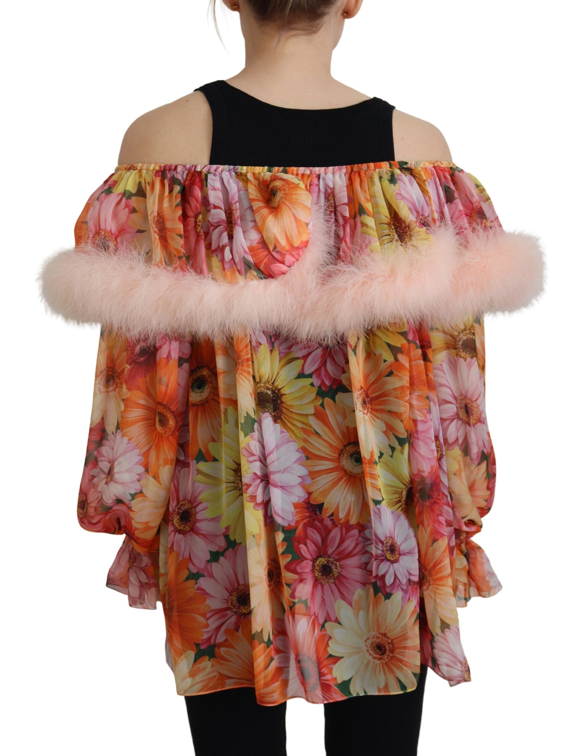 Dolce & Gabbana Multicolor Floral Fur Shearling Blouse Women's Top