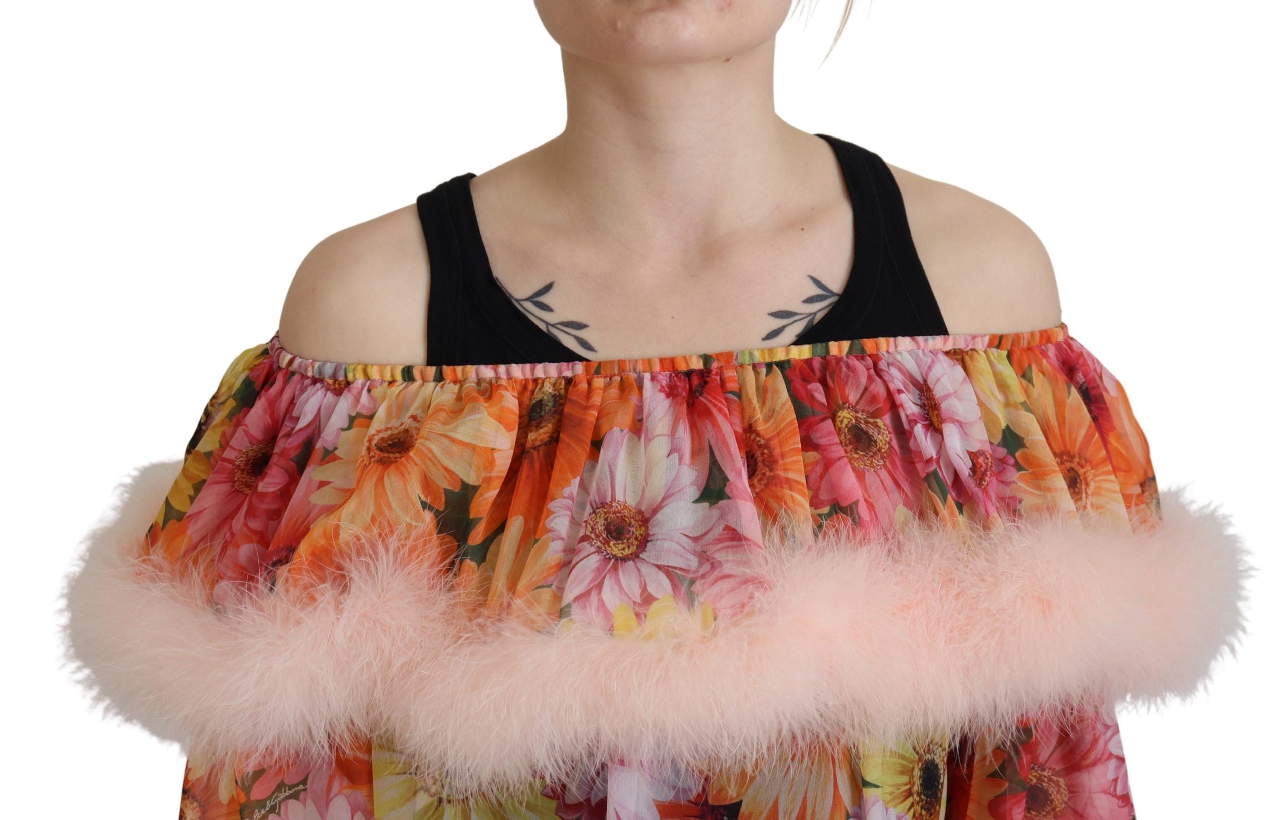 Dolce & Gabbana Multicolor Floral Fur Shearling Blouse Women's Top