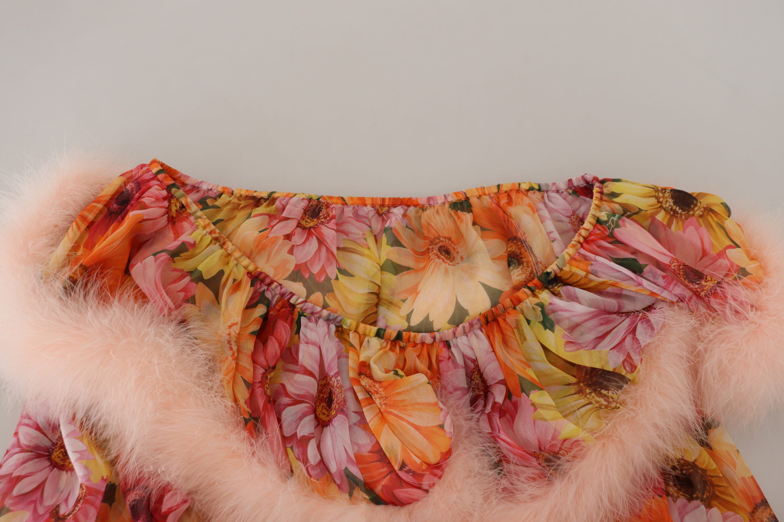 Dolce & Gabbana Multicolor Floral Fur Shearling Blouse Women's Top
