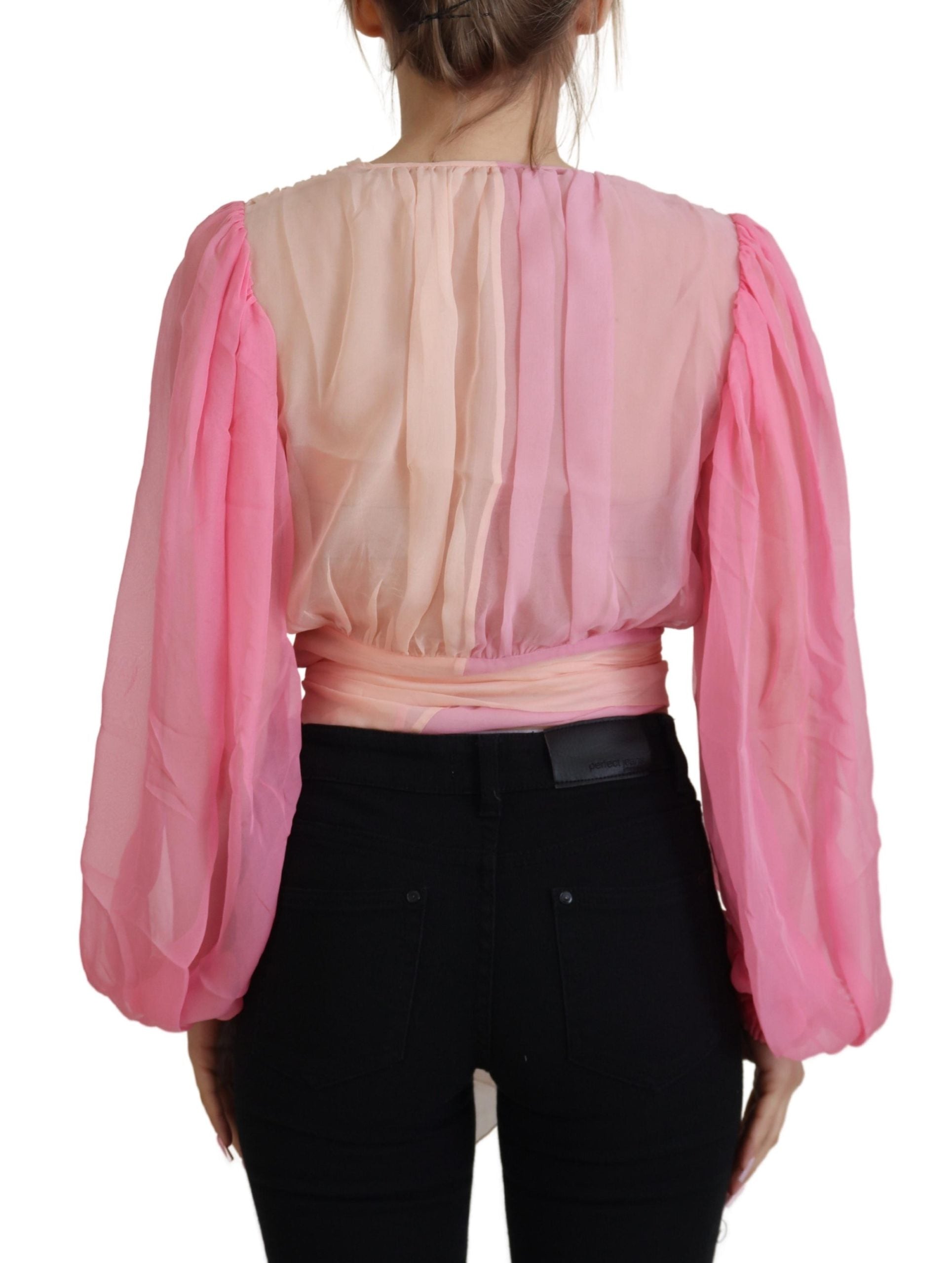 Dolce & Gabbana Pink Silk Wrap Long Sleeves Blouse Women's Top