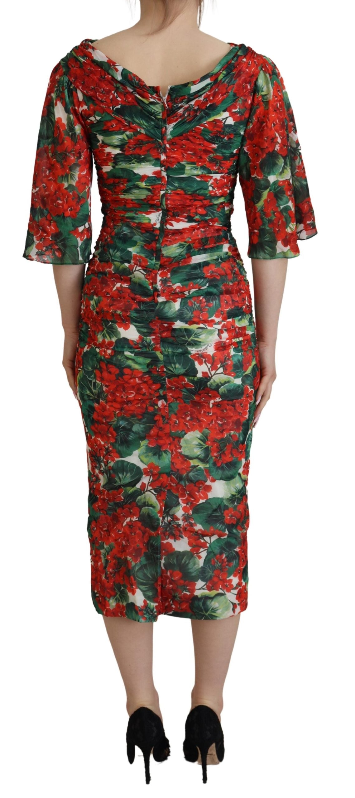 Dolce & Gabbana Multicolor Geranium Silk Sheath Midi Women's Dress