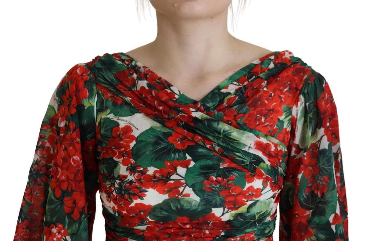 Dolce & Gabbana Multicolor Geranium Silk Sheath Midi Women's Dress