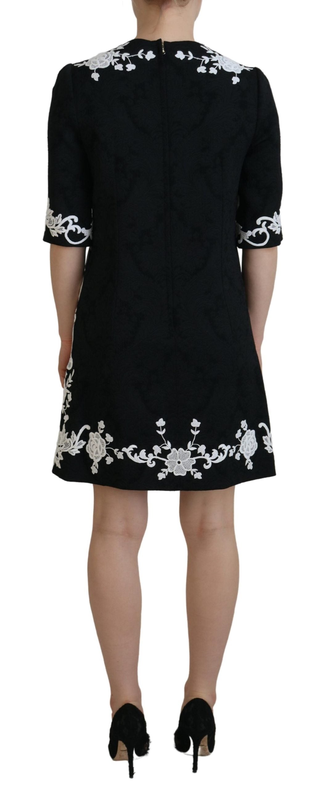 Dolce & Gabbana Black Lace Trim Half Sleeves A-line Women's Dress