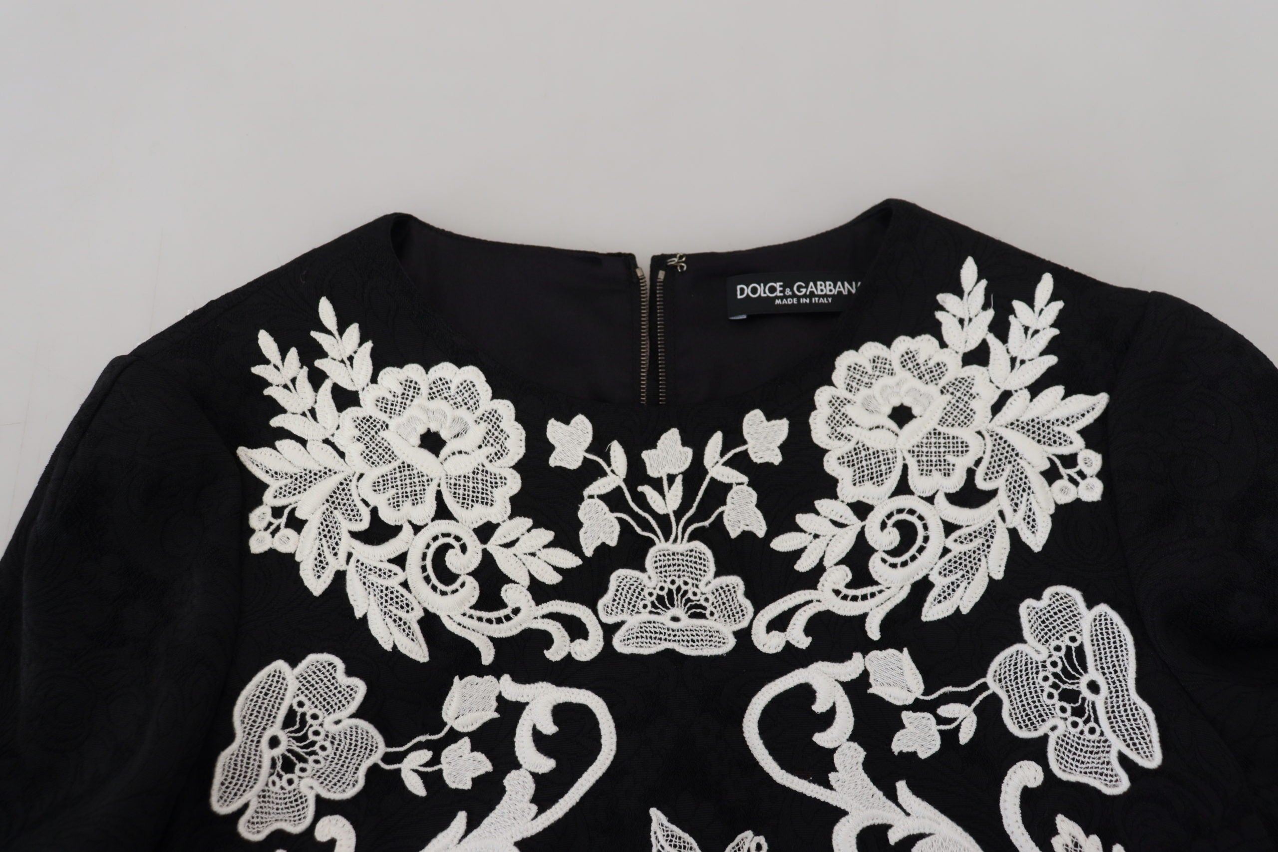 Dolce & Gabbana Black Lace Trim Half Sleeves A-line Women's Dress