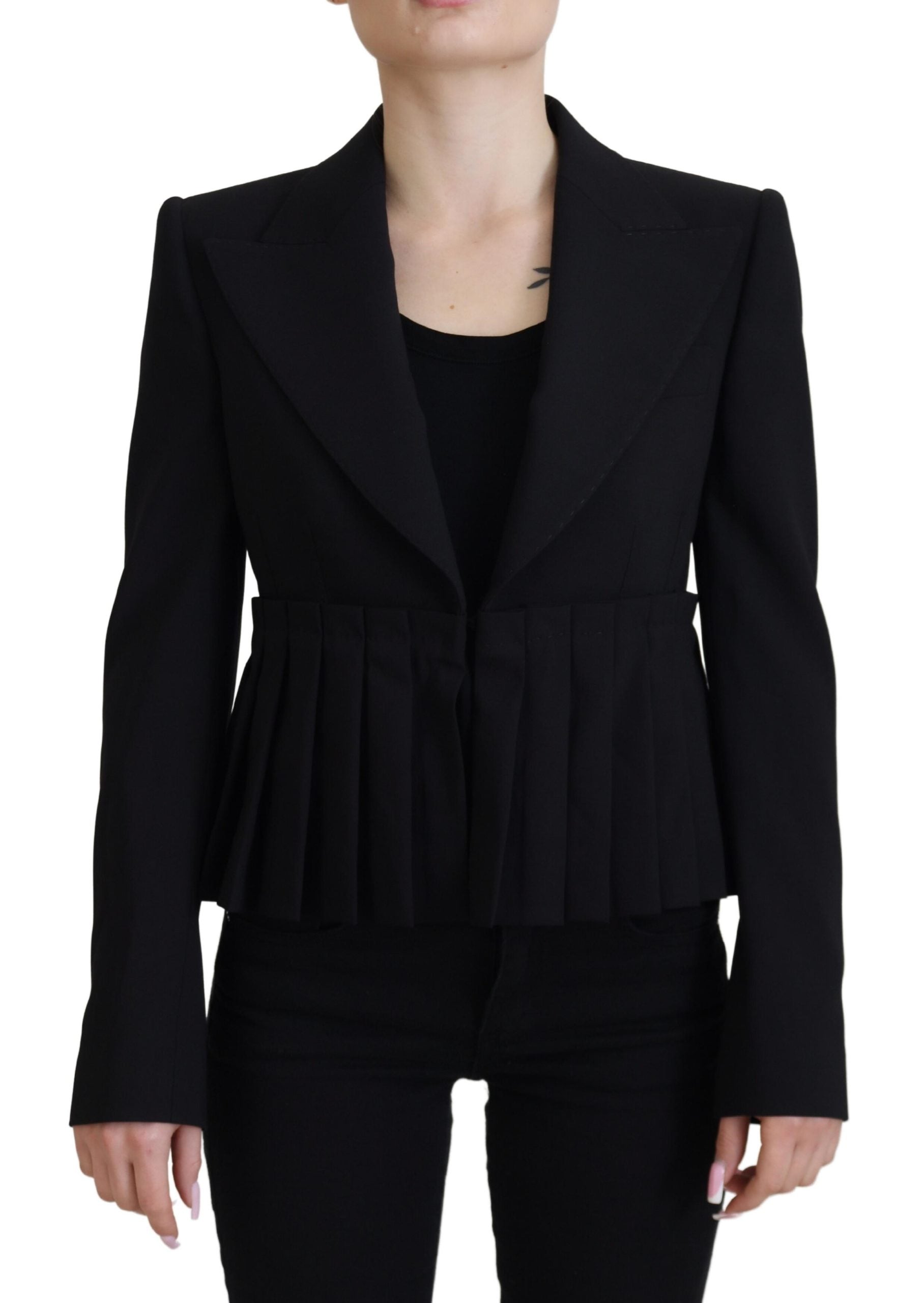 Dolce & Gabbana Black Single Breasted Fit Blazer Wool Women's Jacket