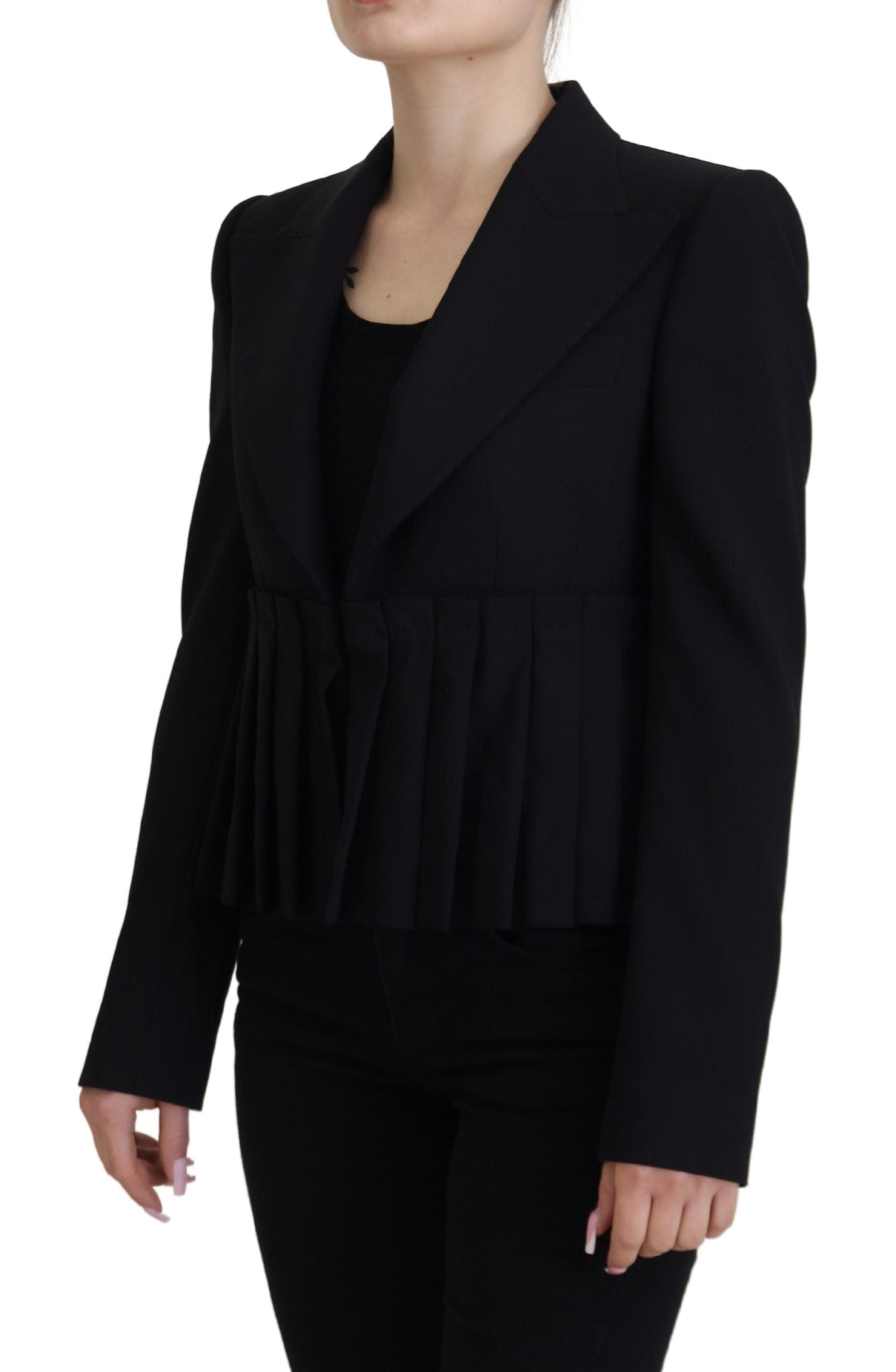 Dolce & Gabbana Black Single Breasted Fit Blazer Wool Women's Jacket