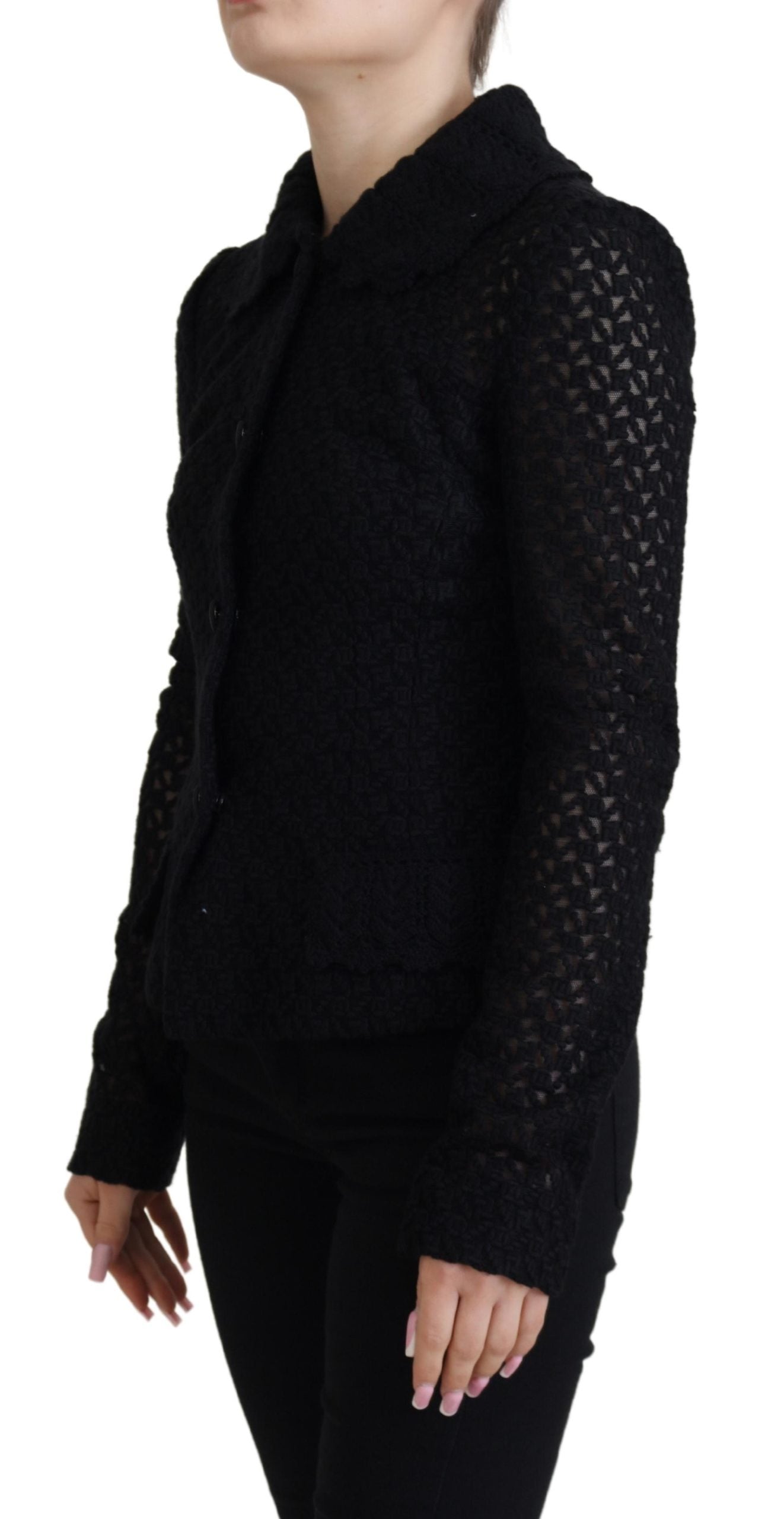 Dolce & Gabbana Black Wool Knitted Button Down Collar Women's Jacket