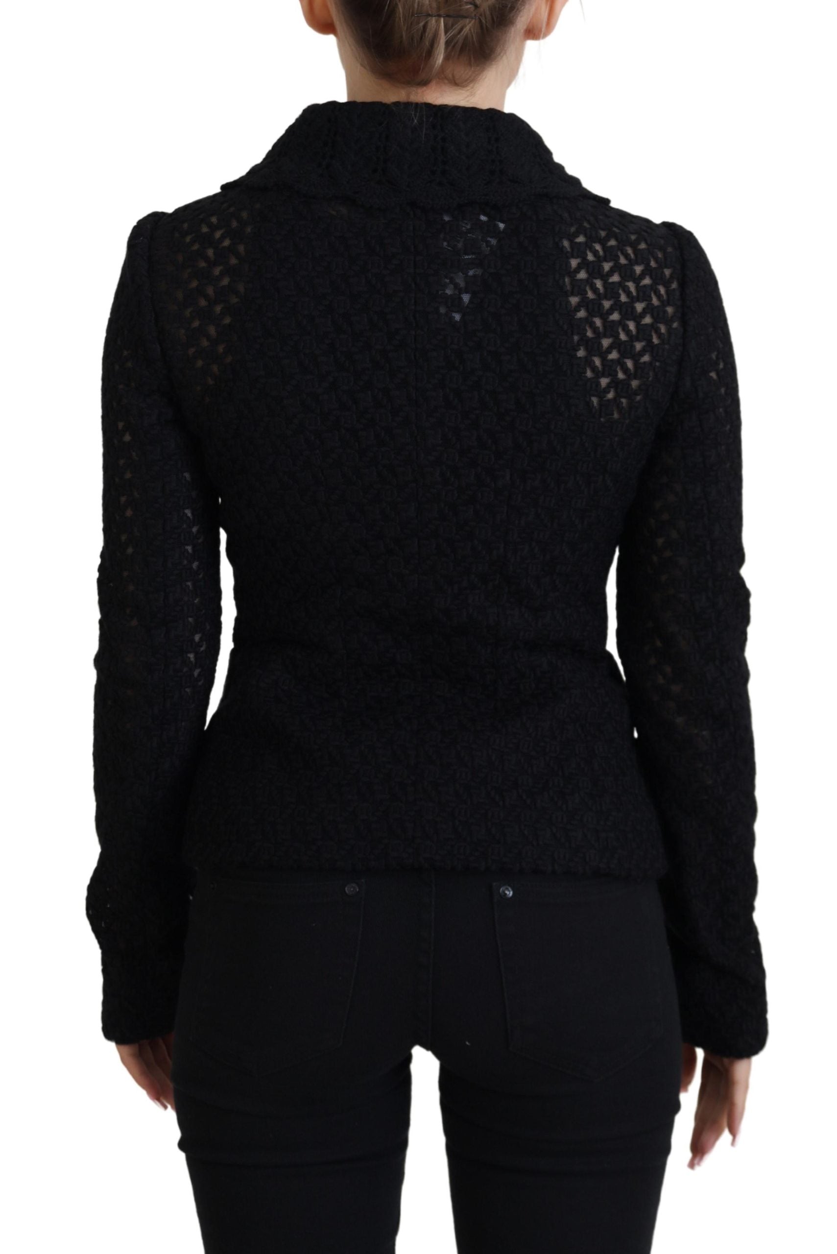 Dolce & Gabbana Black Wool Knitted Button Down Collar Women's Jacket