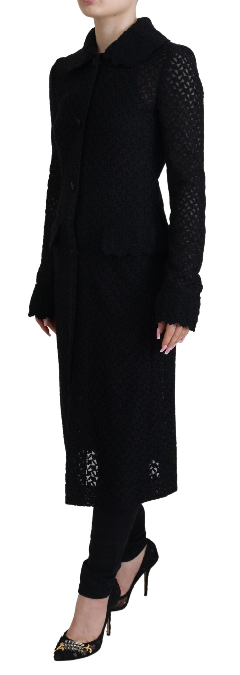 Dolce & Gabbana Black Button Down Long Blazer Cotton Women's Jacket