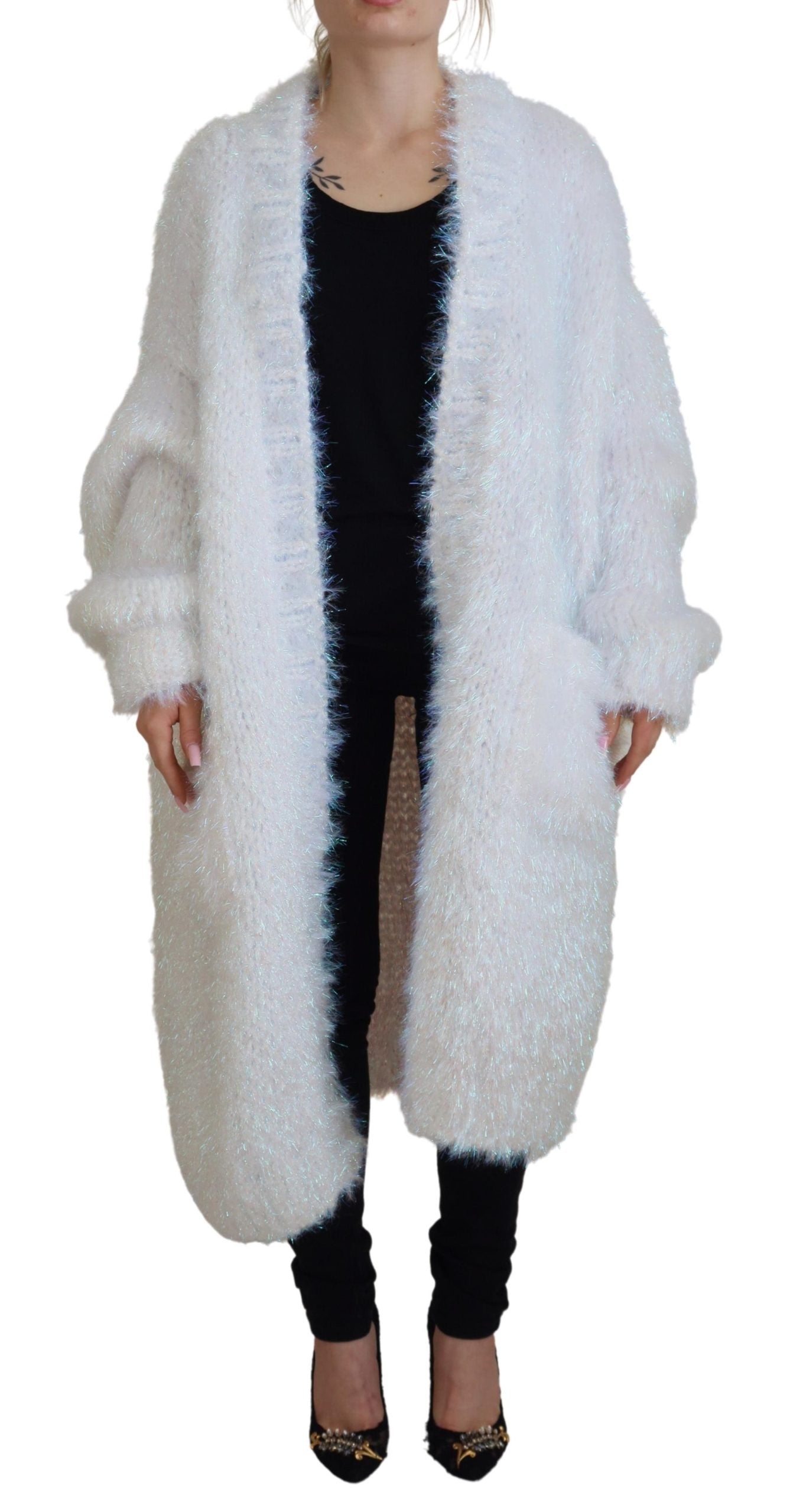 Dolce & Gabbana White Long Sleeves Fringes Cardigan Women's Jacket