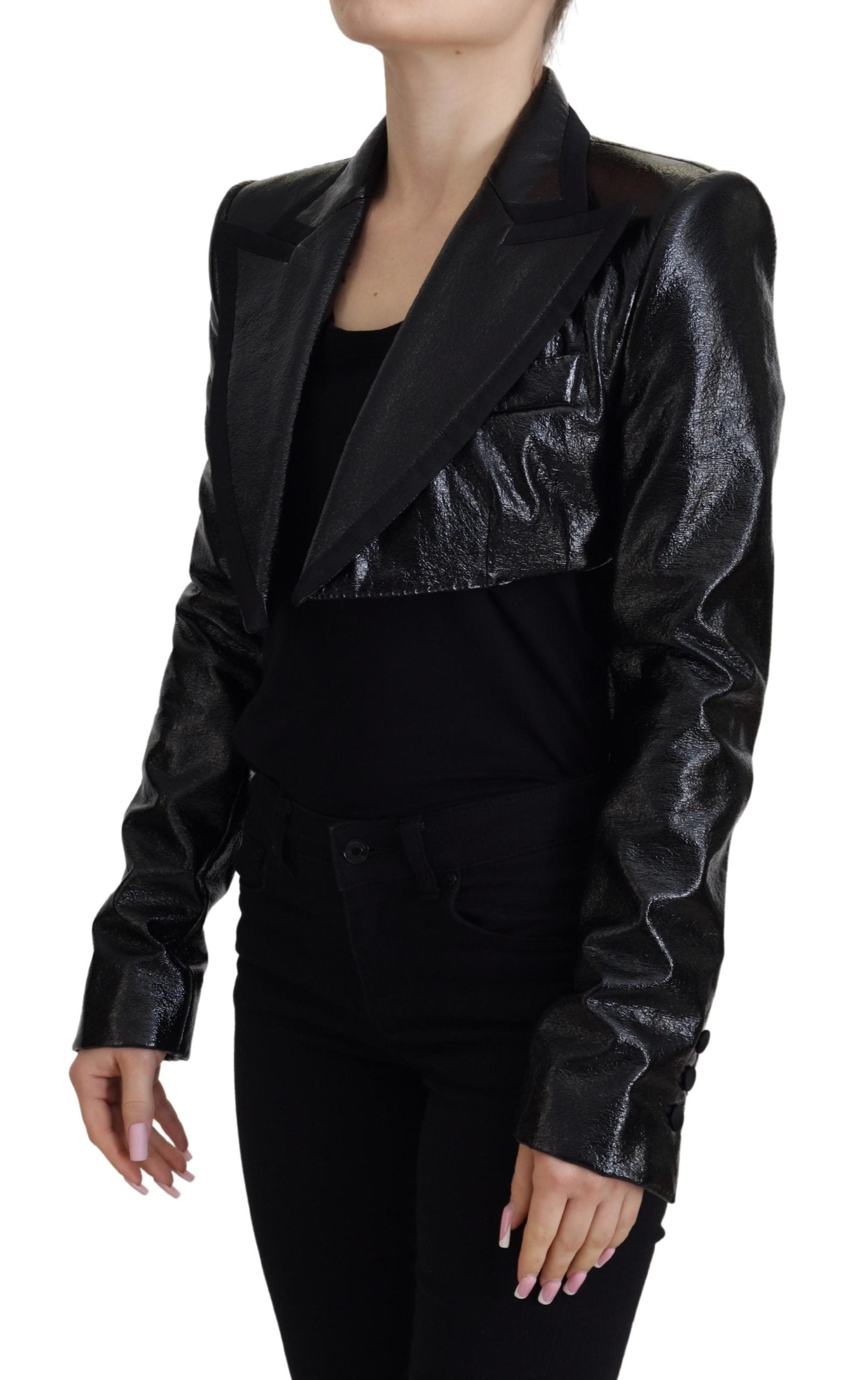 Dolce & Gabbana Black Long Sleeves Crop Blazer Cotton Women's Jacket